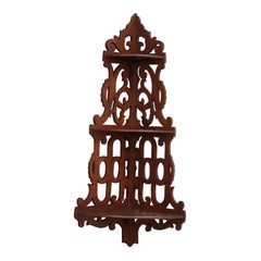Antique English Regency Carved Mahogany Fretwork Hanging Corner Shelf / Bracket