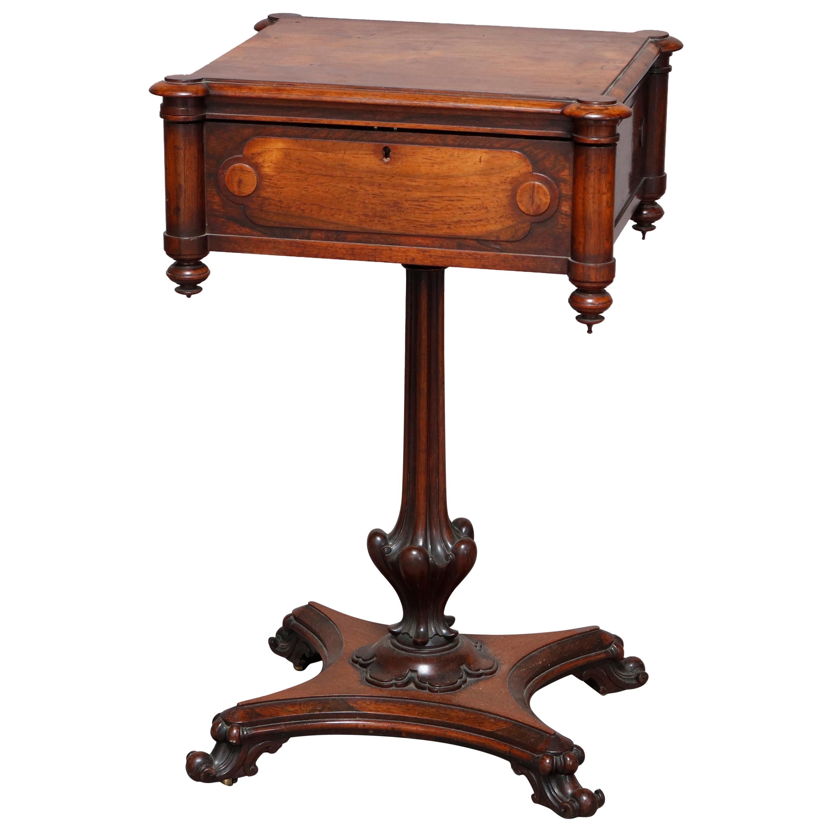 Antique English Regency Carved Rosewood Teapoy, 19th Century