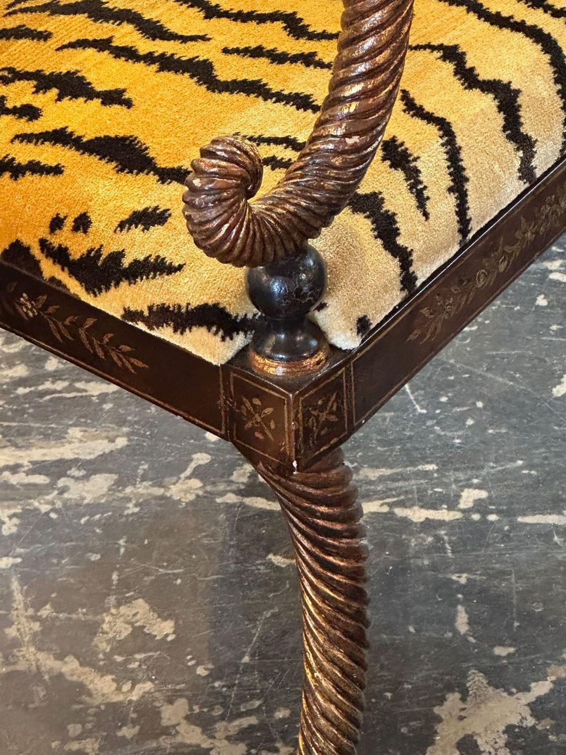 Upholstery Antique English Regency Chinoiserie Armchair with Scalamandre Tiger Velvet