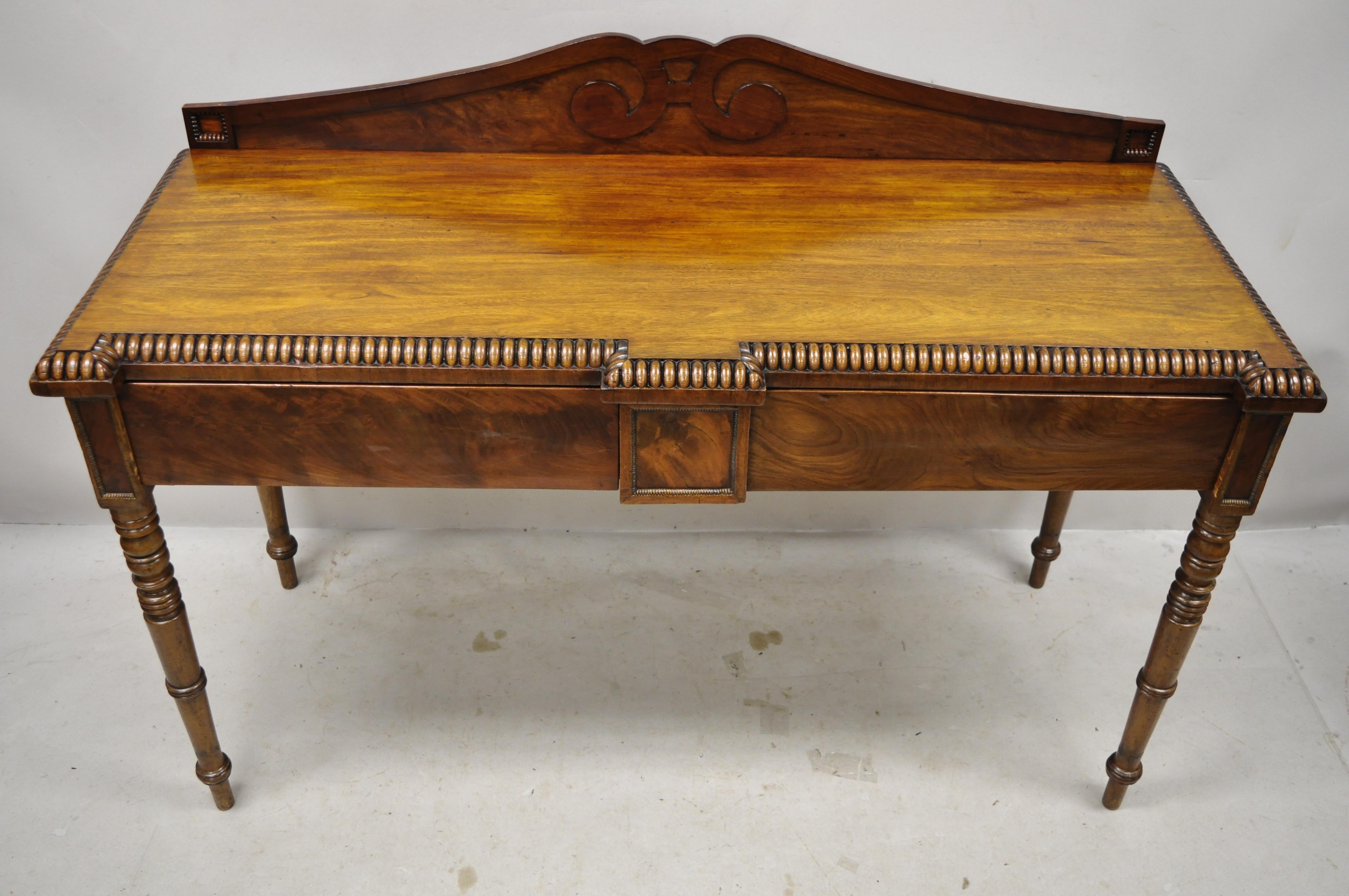 Antique English Regency Crotch Mahogany Rope Carved Sideboard Console Table In Good Condition For Sale In Philadelphia, PA