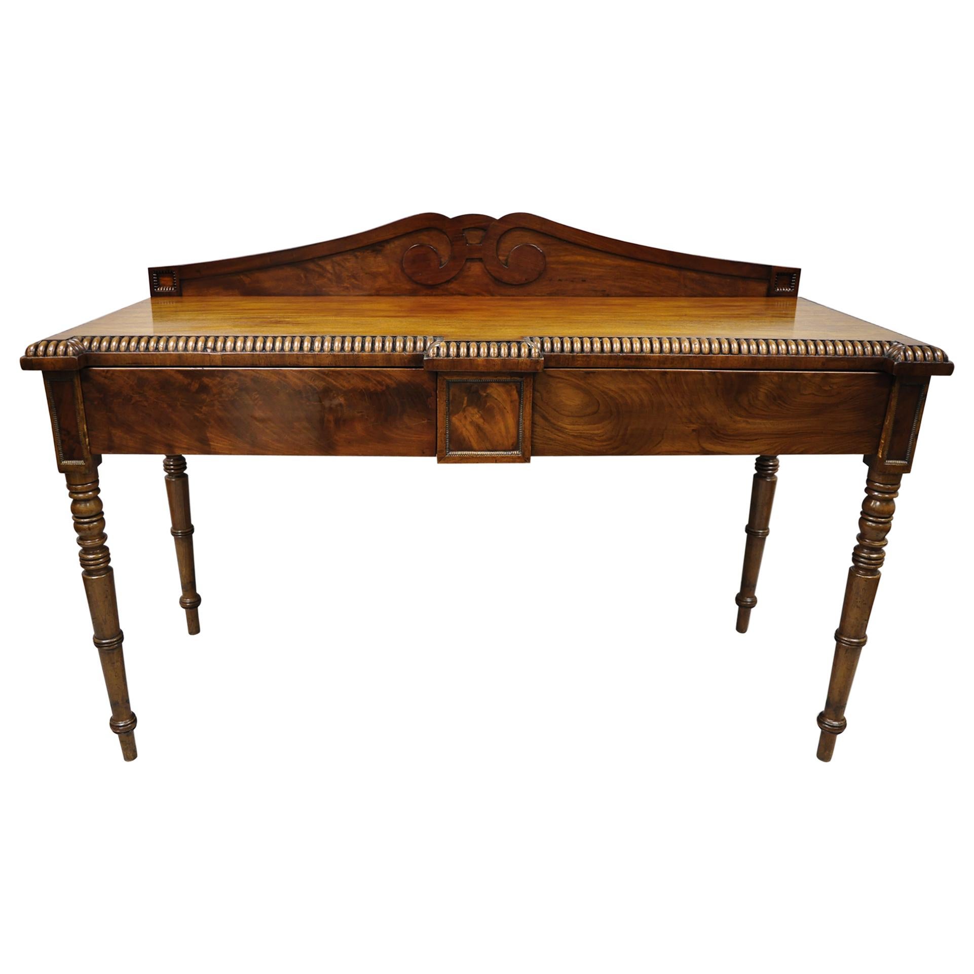 Antique English Regency Crotch Mahogany Rope Carved Sideboard Console Table For Sale