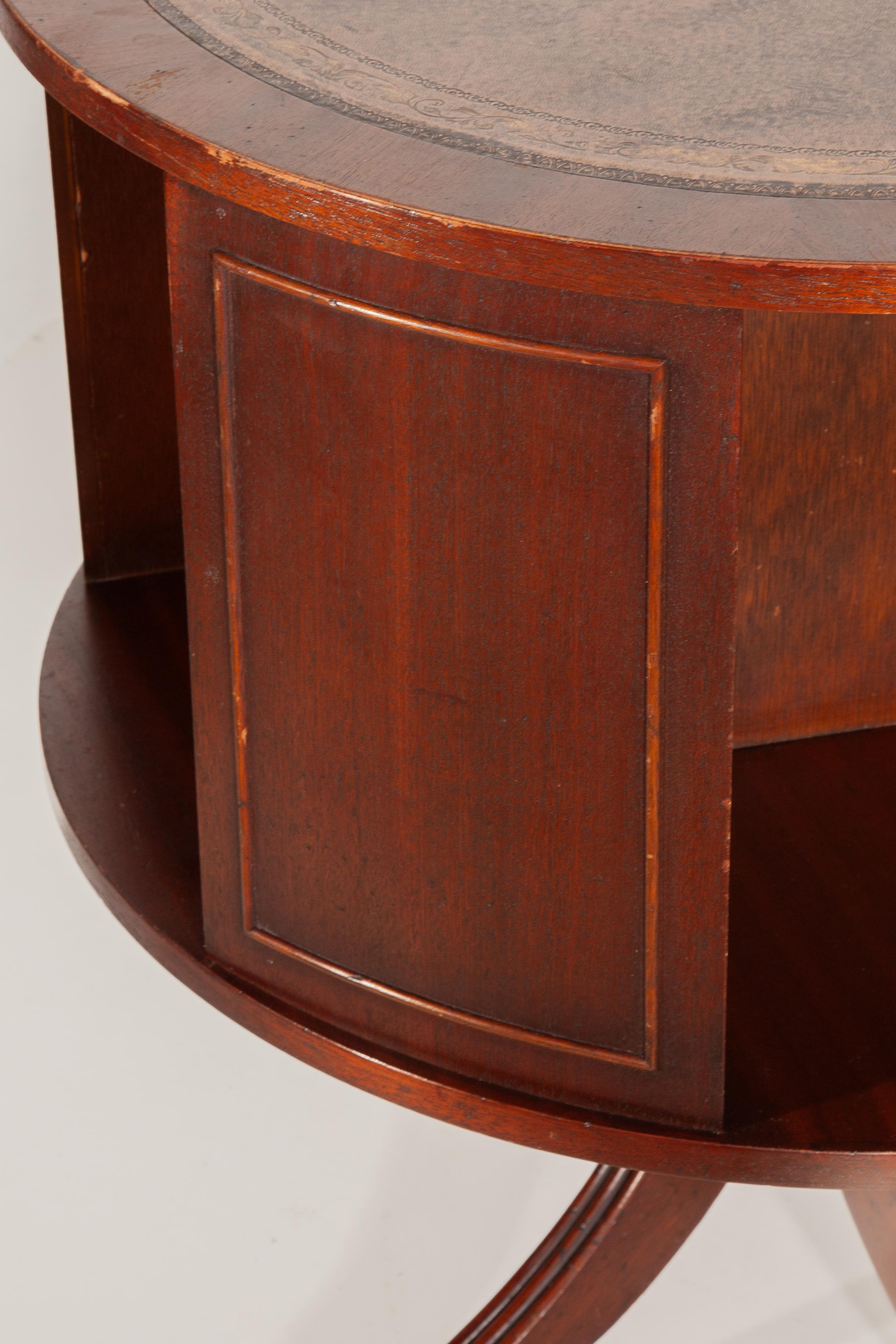 Wood Antique English Regency Drum Table, Bar or Book Display For Sale