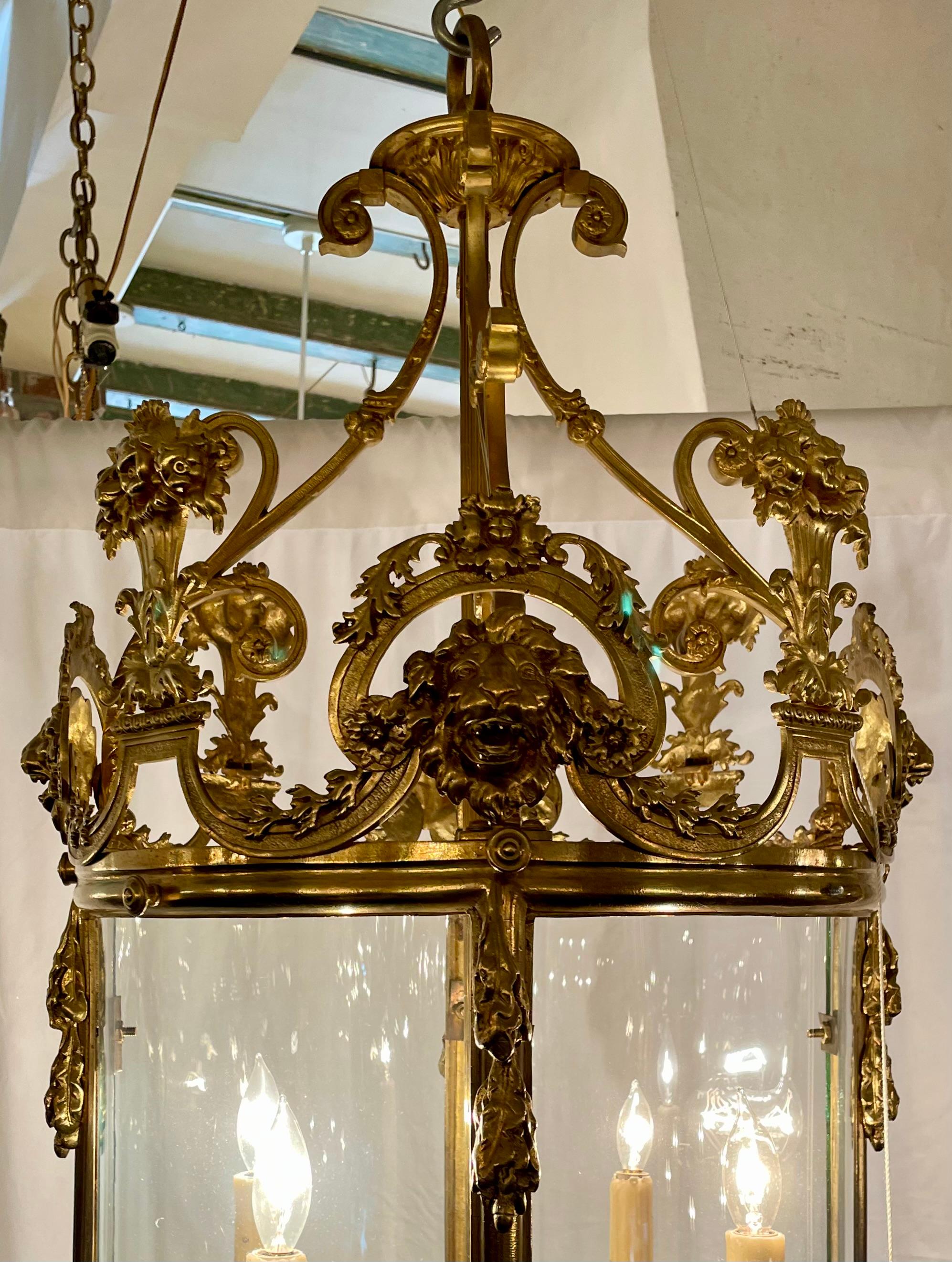 Antique English Regency Era Gold Bronze 4-Light Chateau Lantern, Circa 1820's. For Sale 2