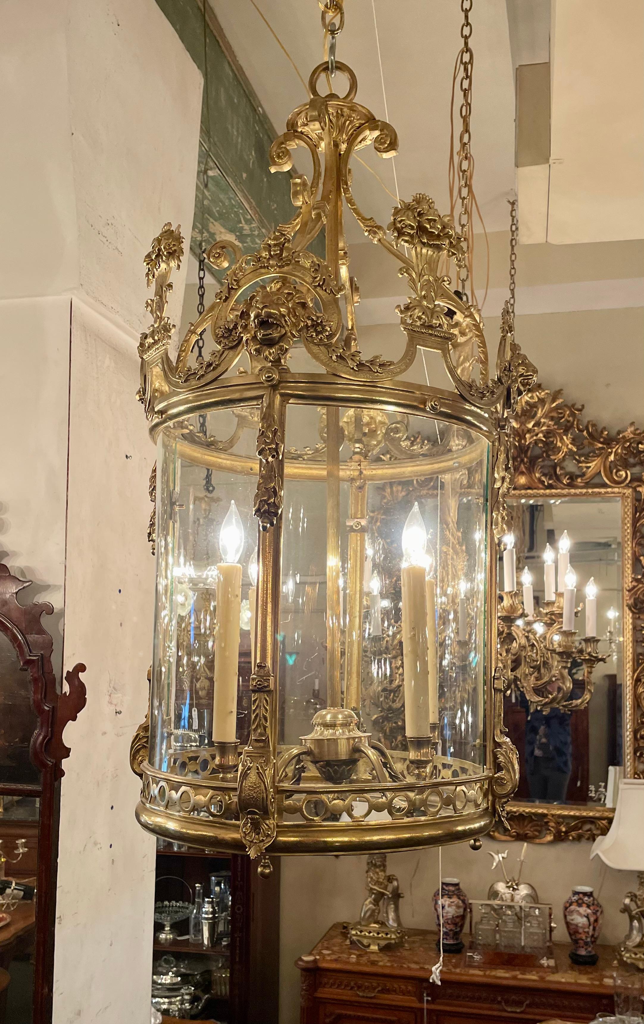 Antique English Regency Era Gold Bronze 4-Light Chateau Lantern, Circa 1820's. For Sale 4