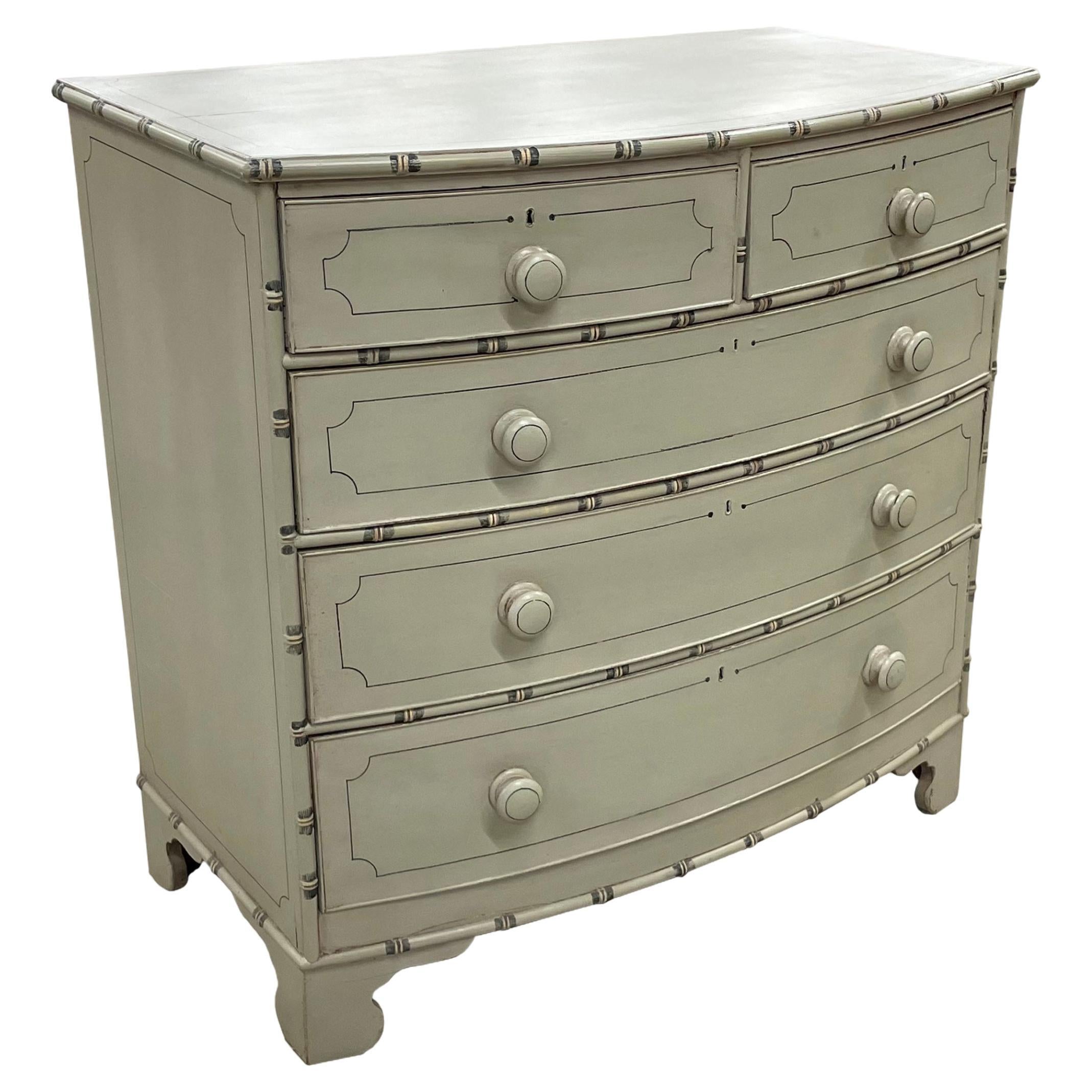 Antique English Regency Faux Bamboo Chest of Drawers For Sale