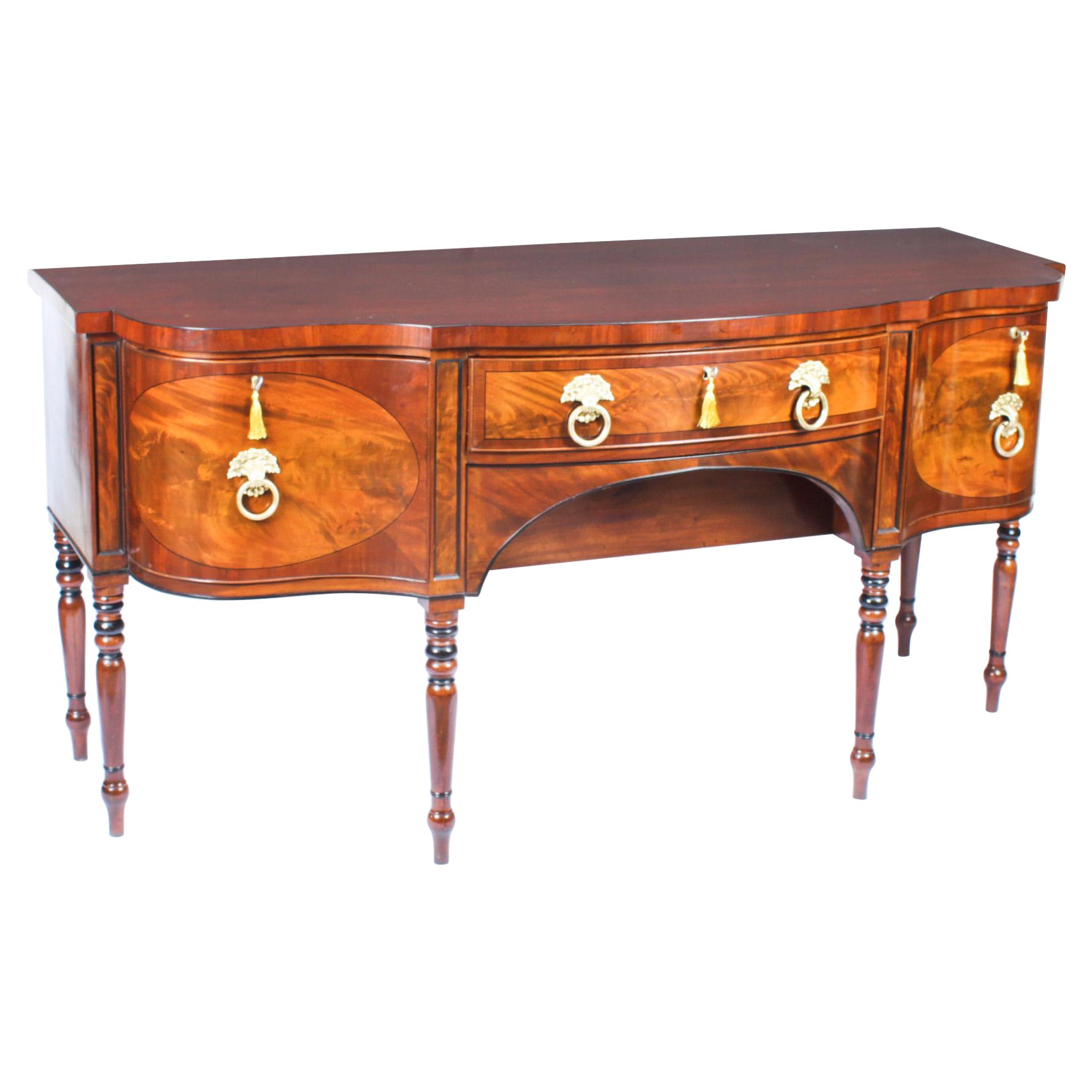 Antique English Regency Flame Mahogany Sideboard 19th Century For Sale