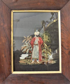 Antique English Regency Framed Folk Art Needlepoint Depicting a Persian Man