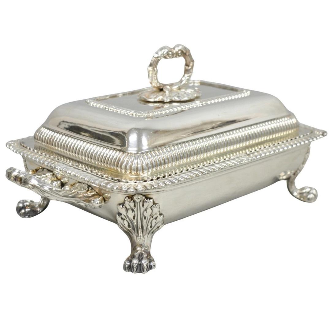 Antique English Regency Georgian Silver Plated Covered Chafing Serving Dish For Sale