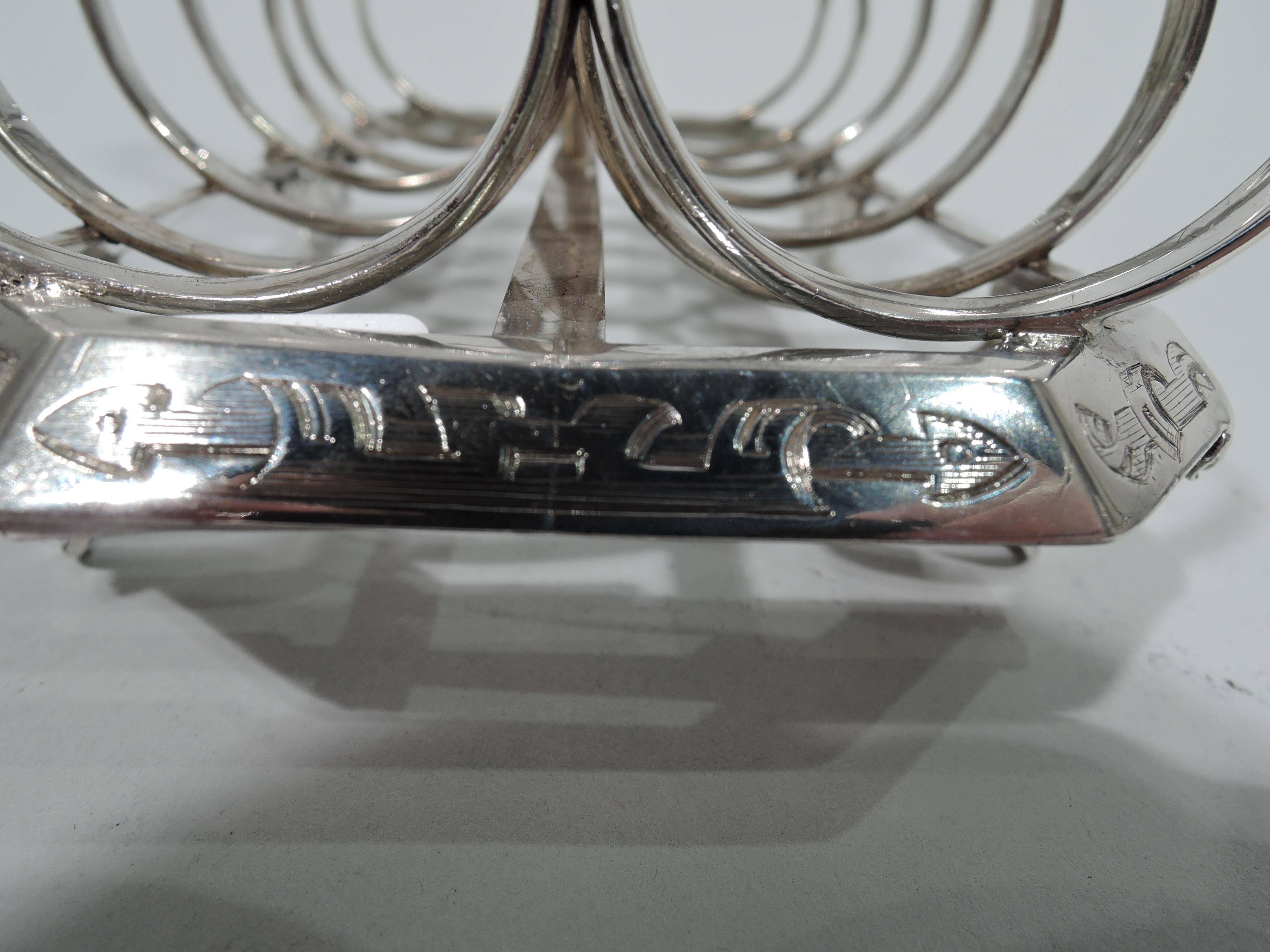 Mid-19th Century Antique English Regency Gothick Sterling Silver Toast Rack by Fox