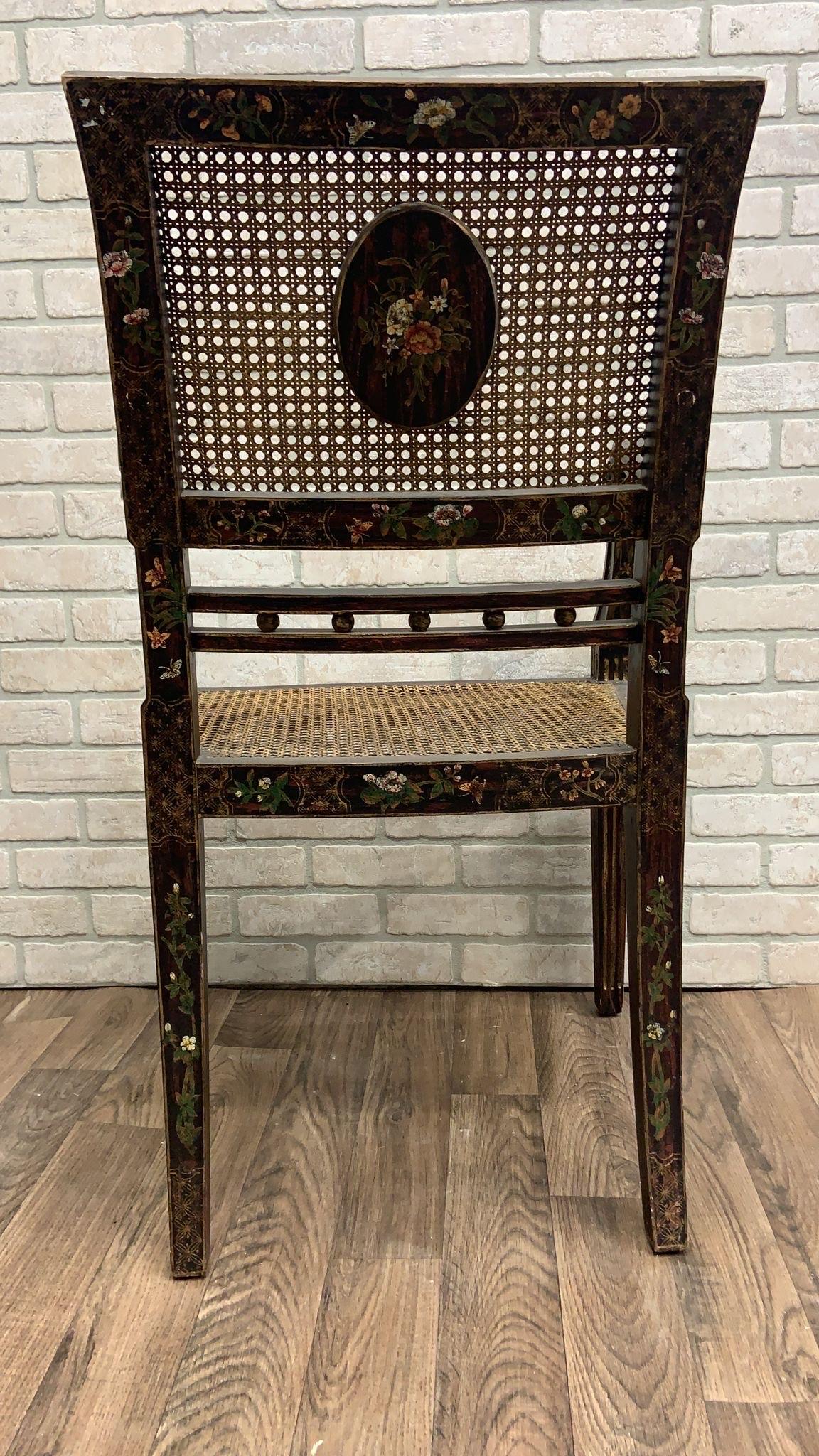 Antique English Regency Hand-Painted Cane-Back Medallion Armchairs- Pair For Sale 4