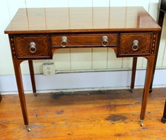 Antique English Regency Inlaid Mahogany Small Server or Writing Table on Casters