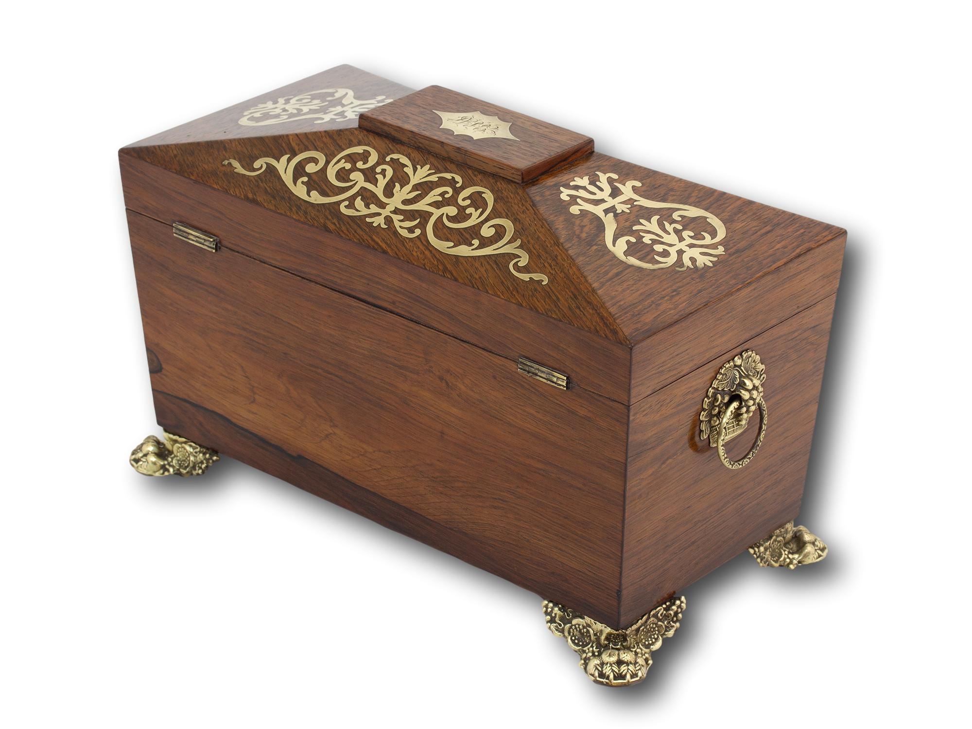Antique English Regency Inlaid Tea Caddy In Good Condition In Northampton, GB