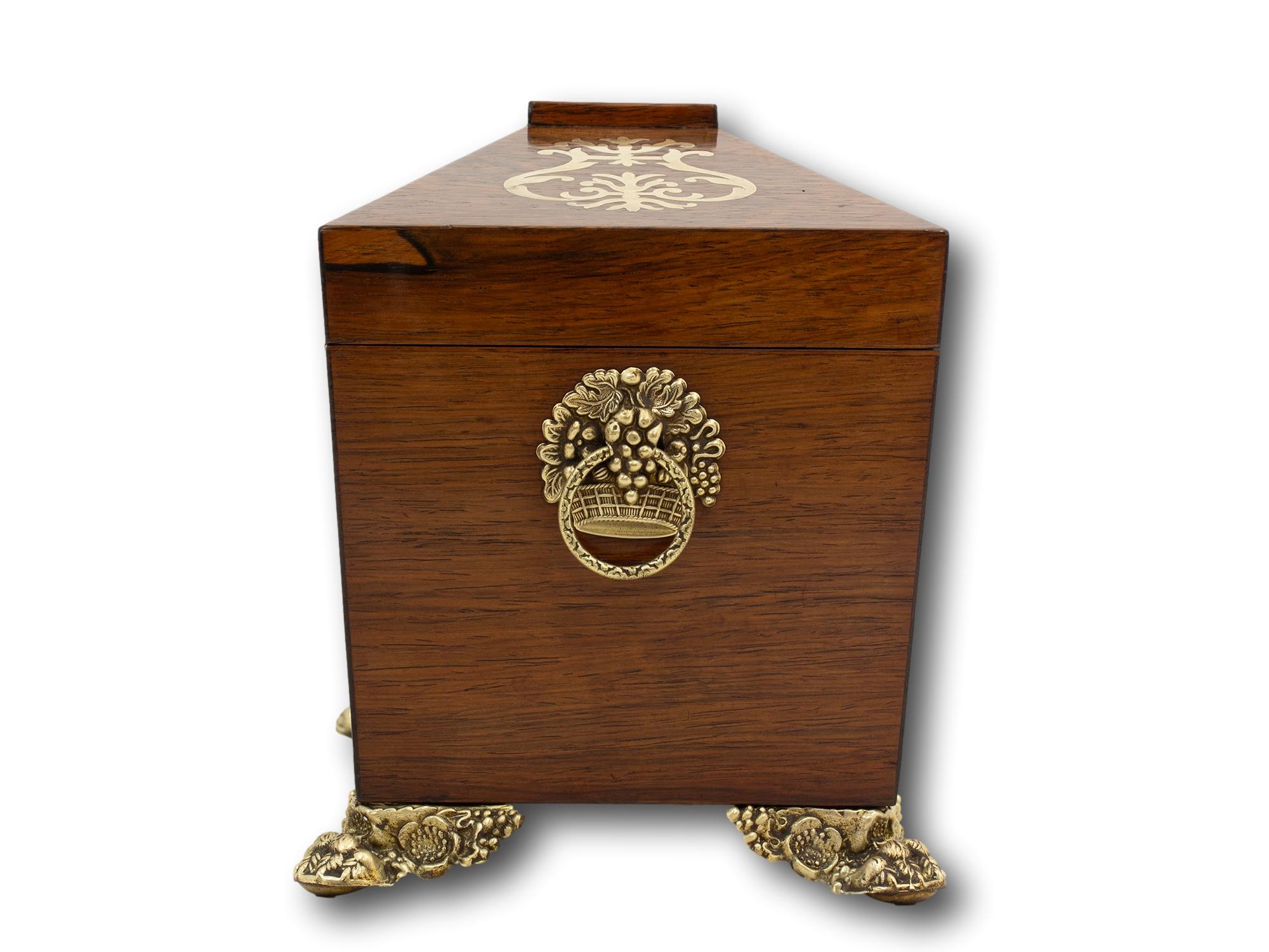 Brass Antique English Regency Inlaid Tea Caddy