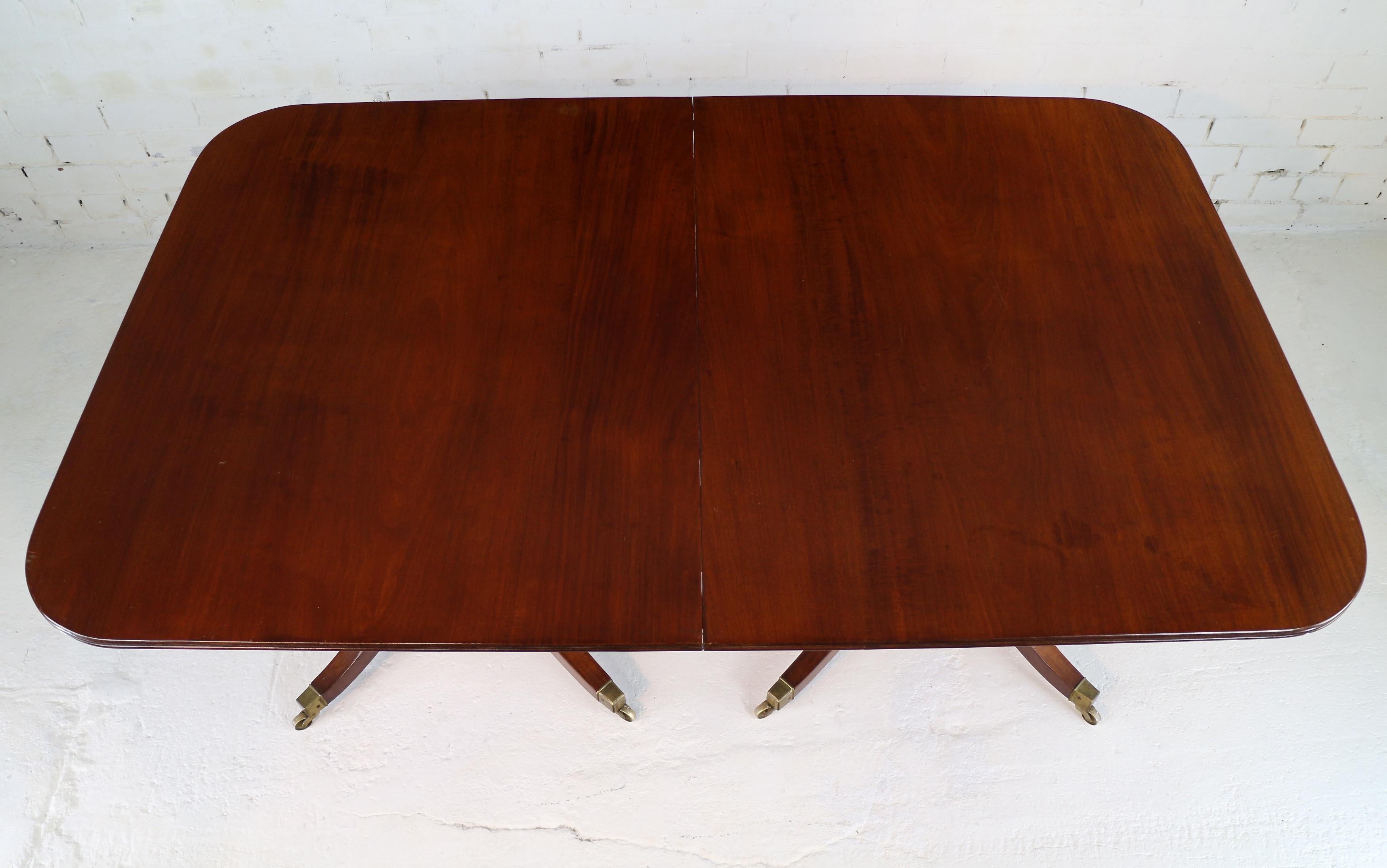 Antique English Regency & Later Solid Mahogany Extending Two Pillar Dining Table 10