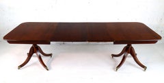 Antique English Regency & Later Solid Mahogany Extending Two Pillar Dining Table