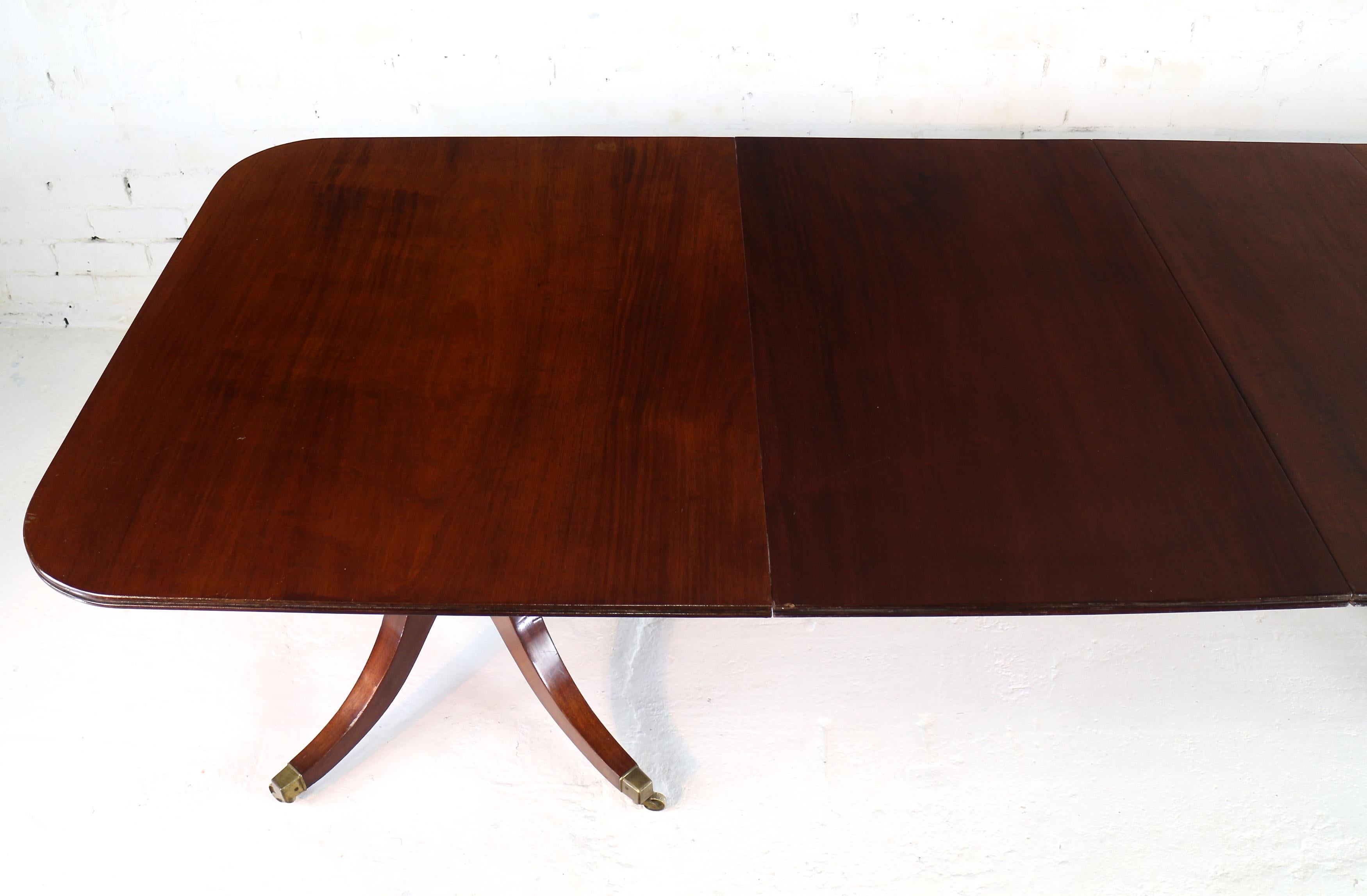 20th Century Antique English Regency & Later Solid Mahogany Extending Two Pillar Dining Table