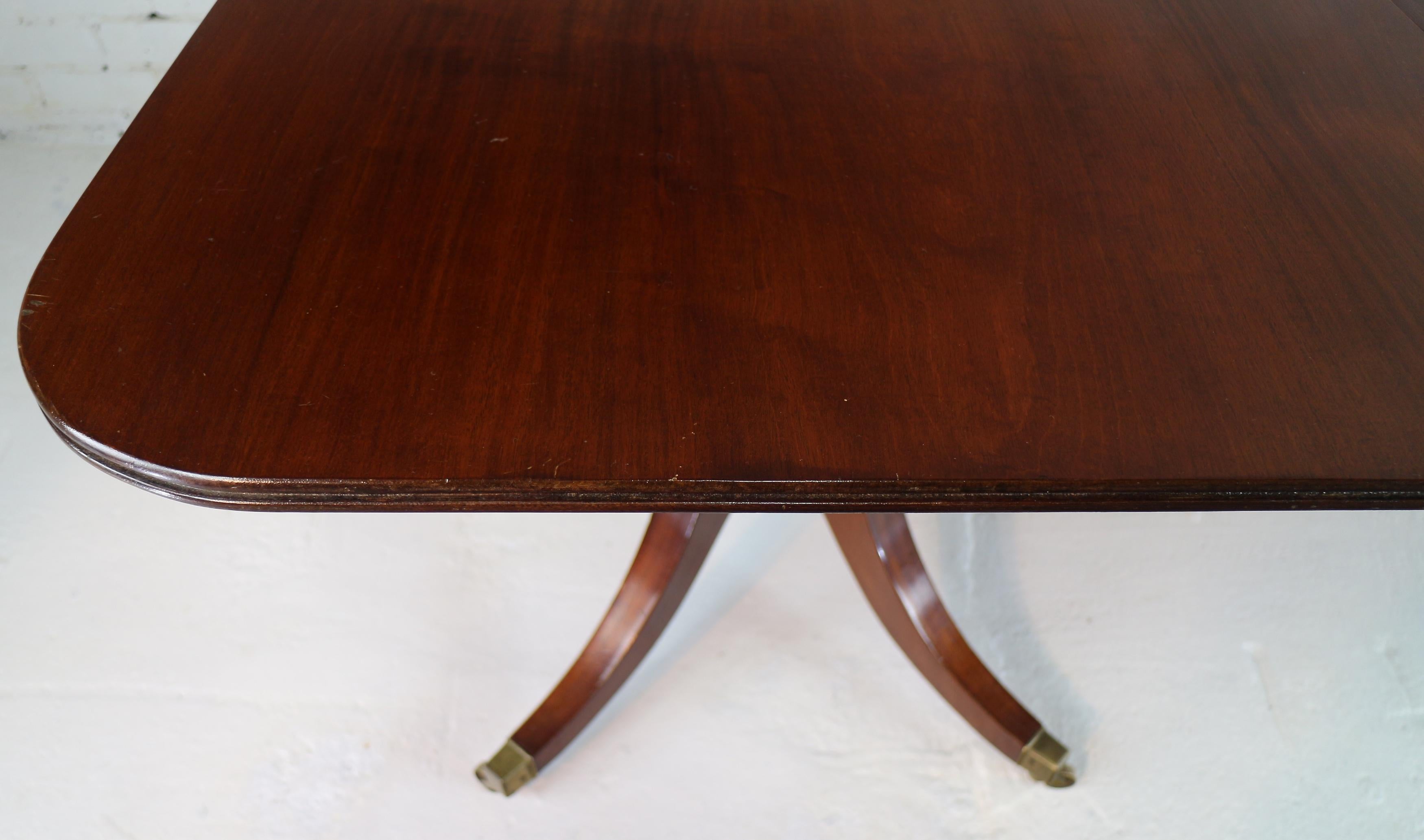 Antique English Regency & Later Solid Mahogany Extending Two Pillar Dining Table 1