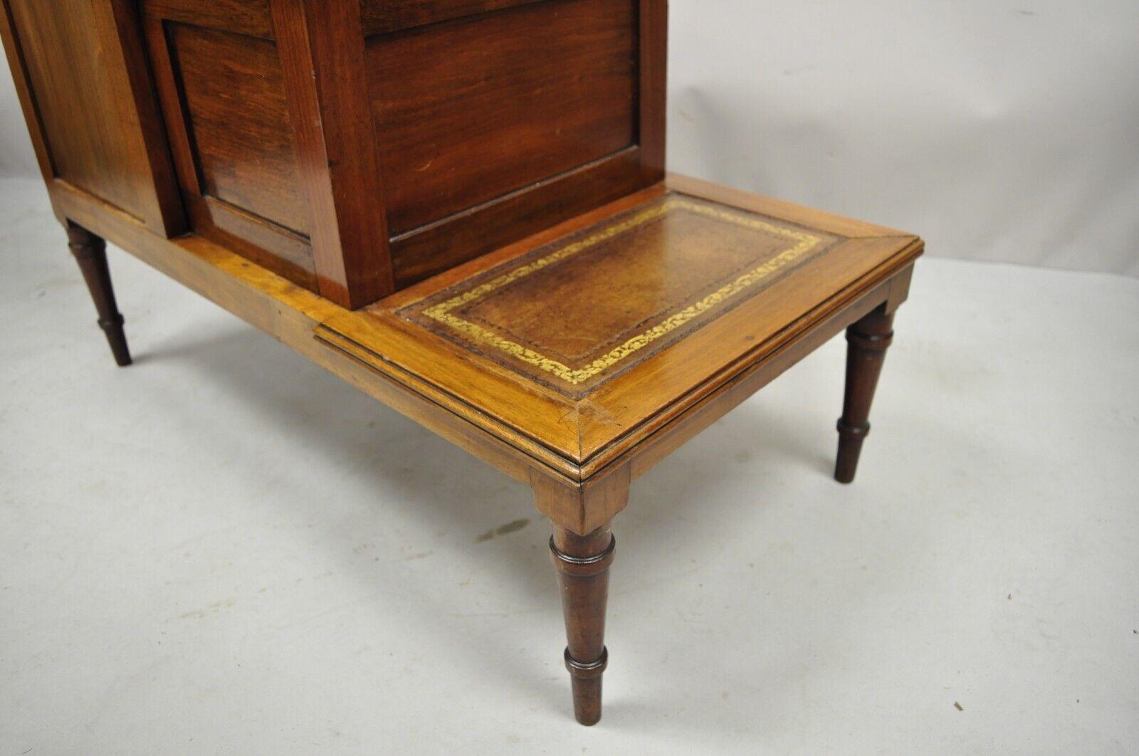 Antique English Regency Leather Top 3 Tier Side Table with Hidden Storage For Sale 7