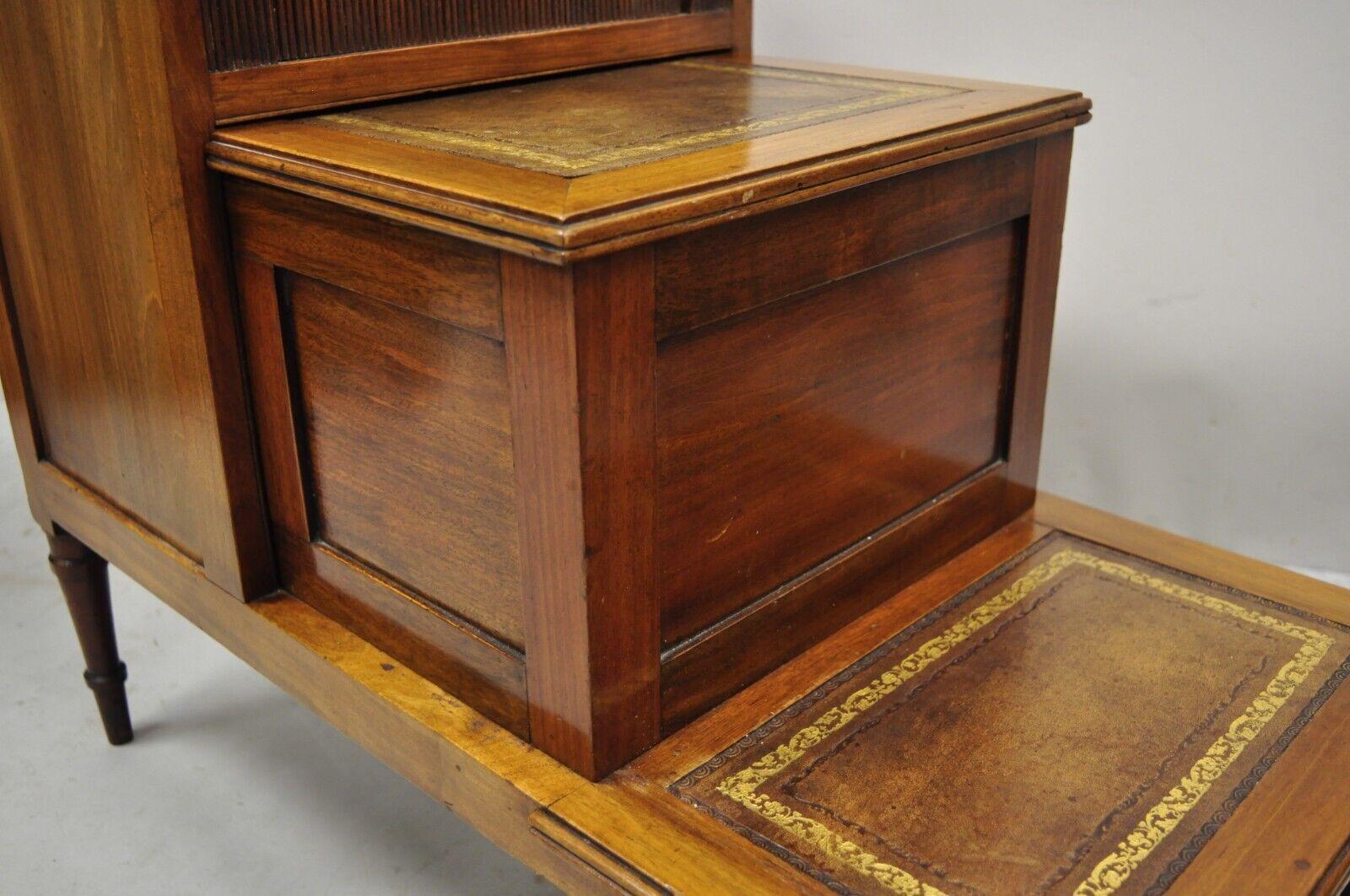 Antique English Regency Leather Top 3 Tier Side Table with Hidden Storage In Good Condition For Sale In Philadelphia, PA