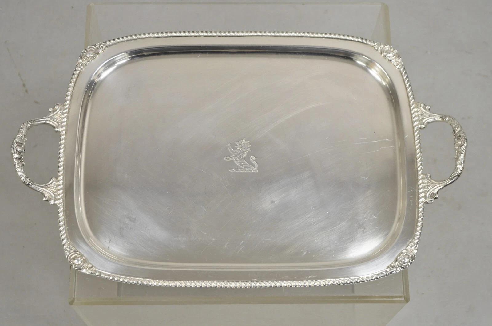 Antiguo León Inglés de la Regencia Grabado Bandeja de plata plateada para servir en venta 6