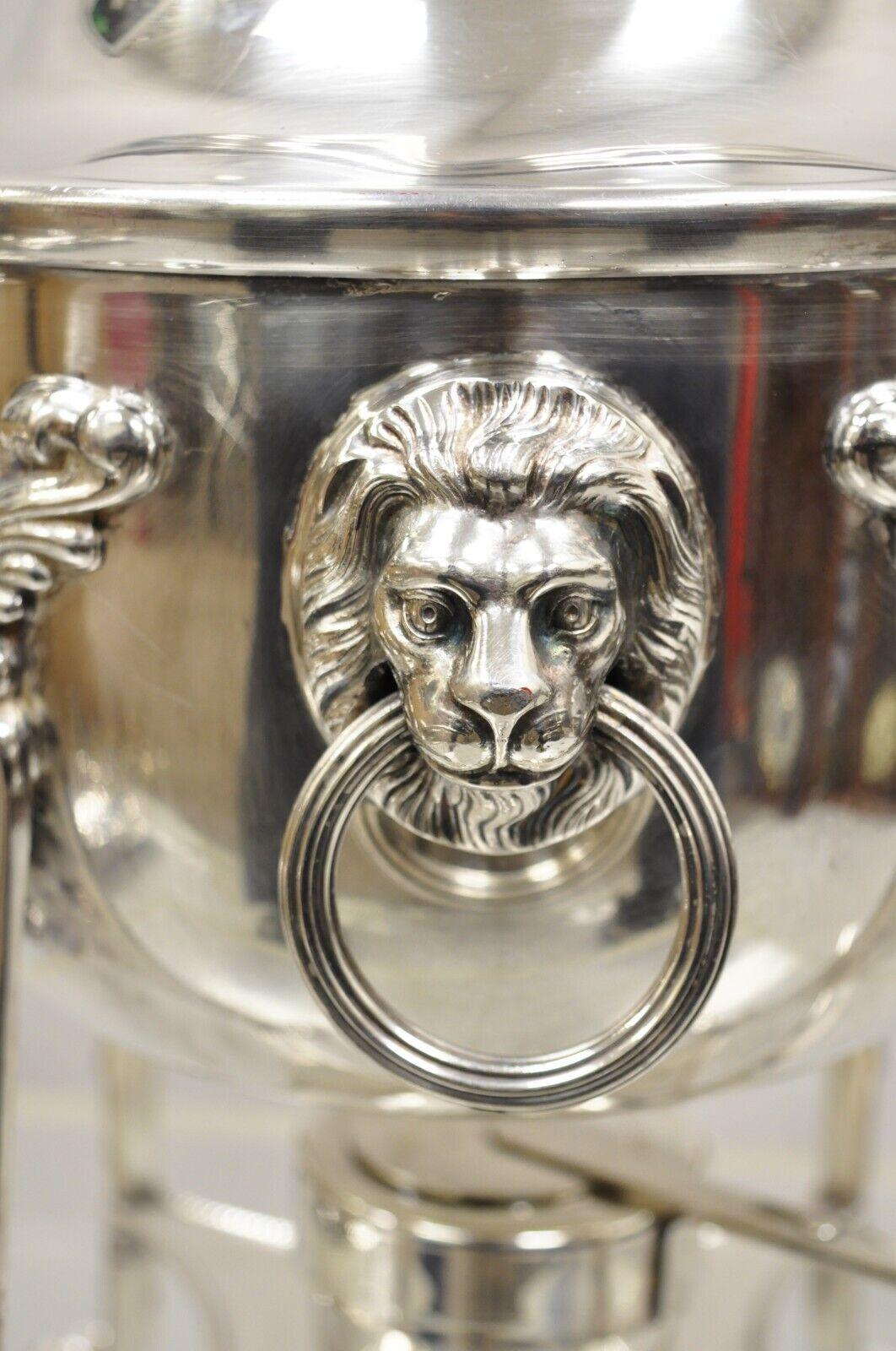 Victorian Antique English Regency Lion Head Paw Feet Silver Plated Samovar Warmer