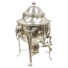 Used English Regency Lion Head Paw Feet Silver Plated Samovar Warmer