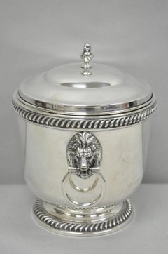Antique English Regency Lion Head Silver Plated Covered Bar Ice Bucket