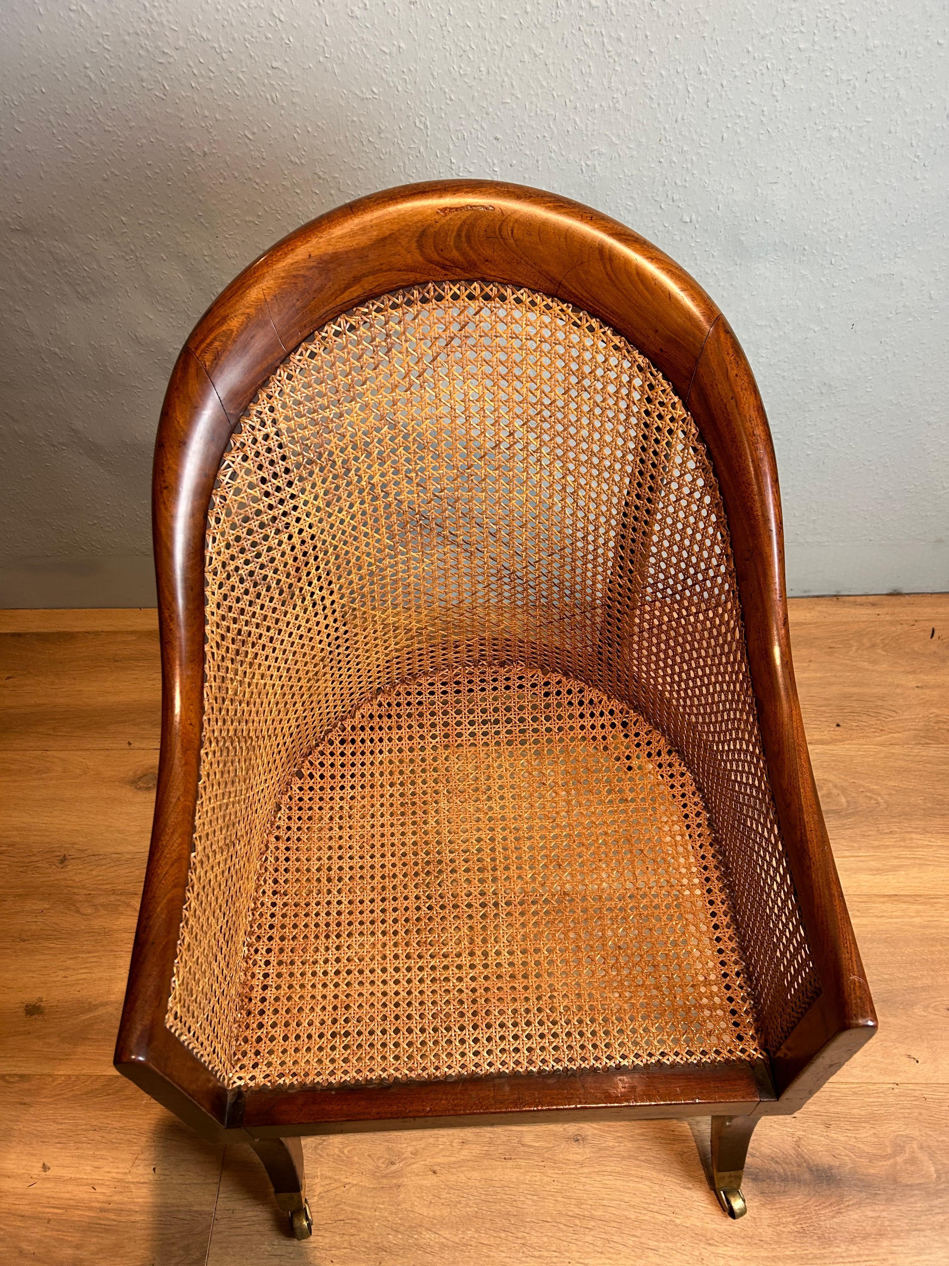 Caning Antique English Regency Mahogany Bergere arm chair