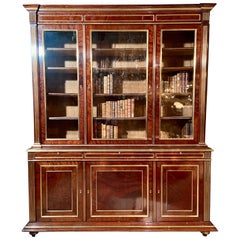 Antique English Regency Mahogany Breakfront with Gold Bronze Trim, Circa 1880