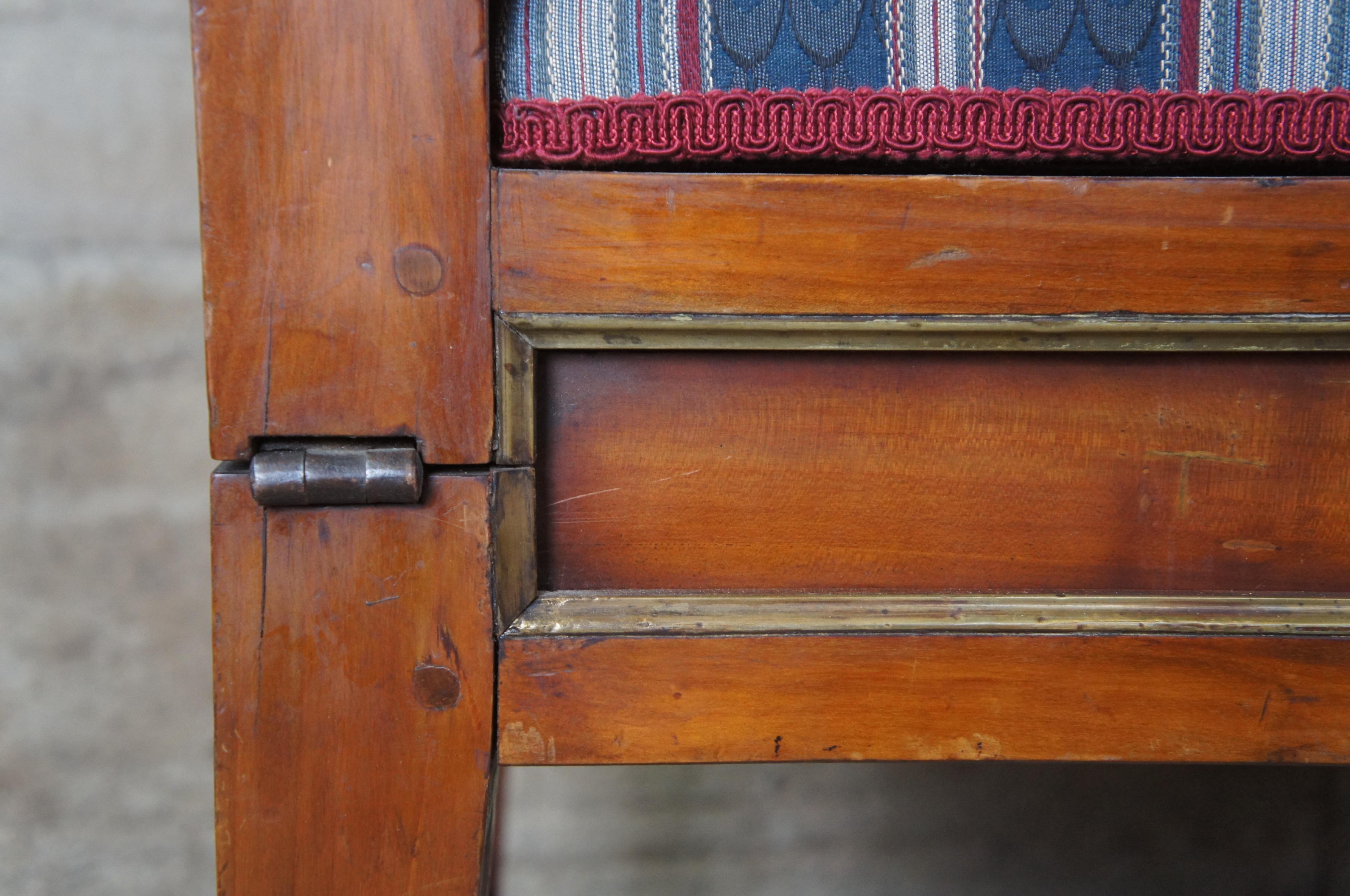 Antique English Regency Mahogany Folding Bench Loveseat Sleeper Sofa Campaign For Sale 12