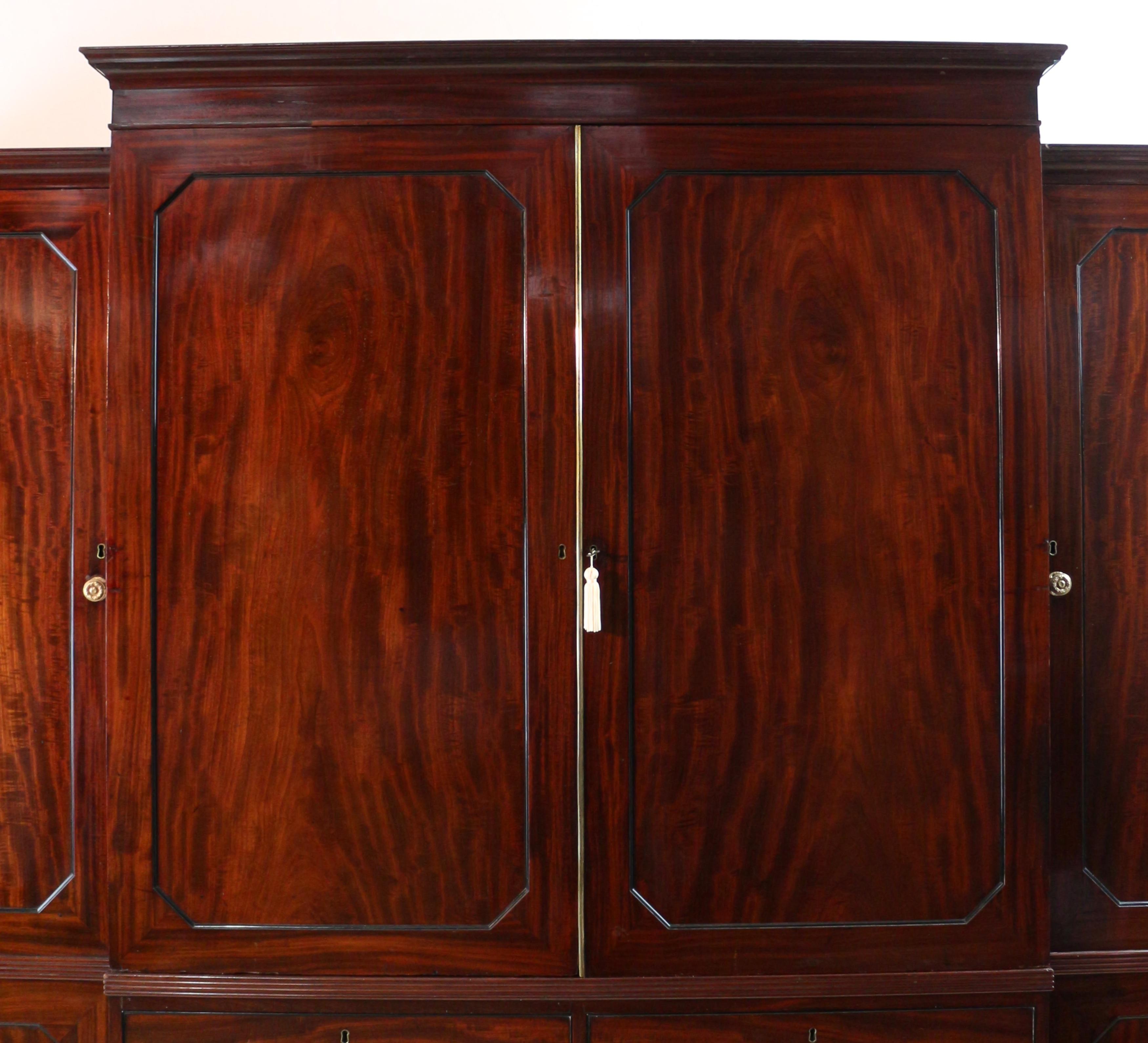 Antique English Regency Mahogany Gentleman’s Breakfront Linen Press Wardrobe 1