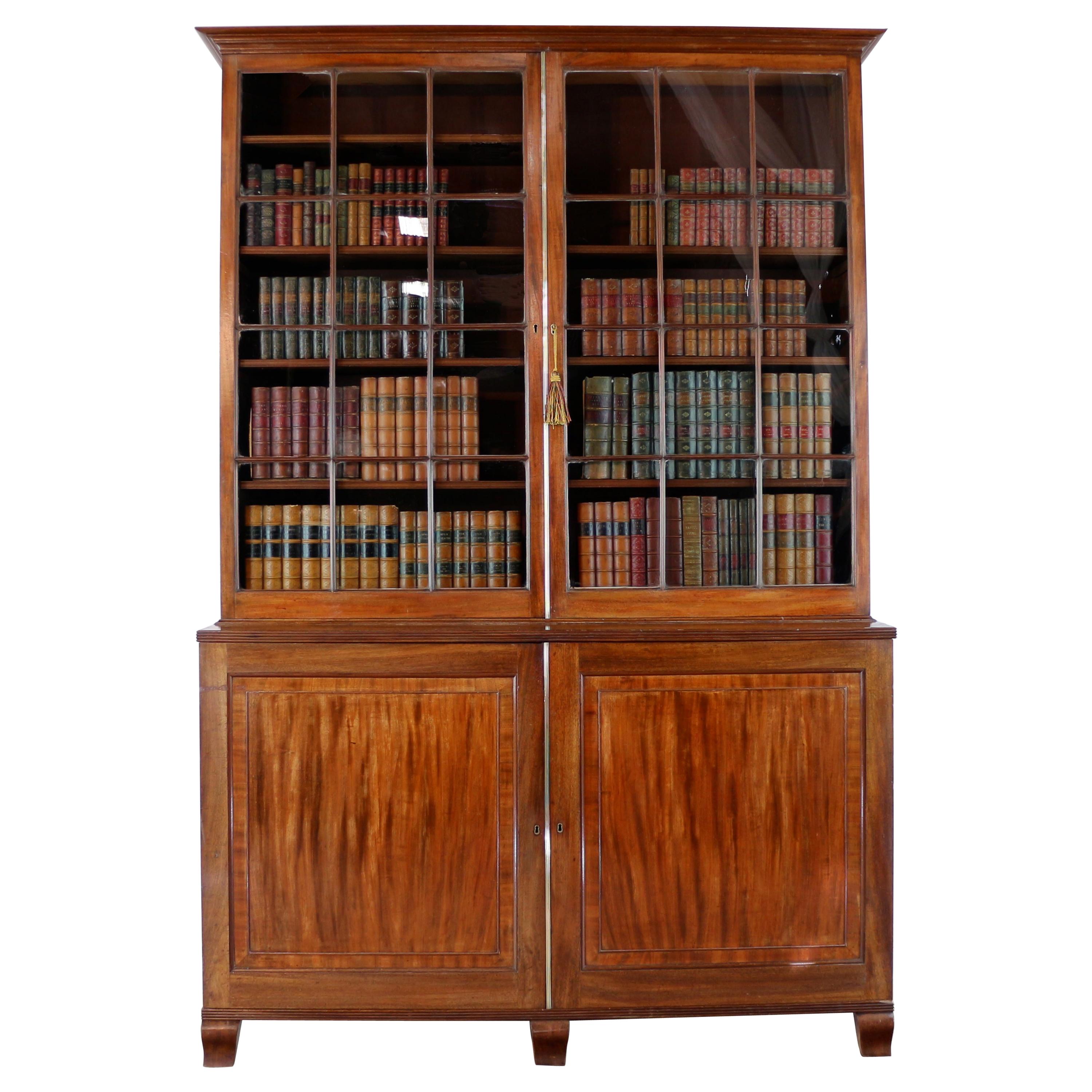 Antique English Regency Mahogany Glazed Bookcase Cabinet