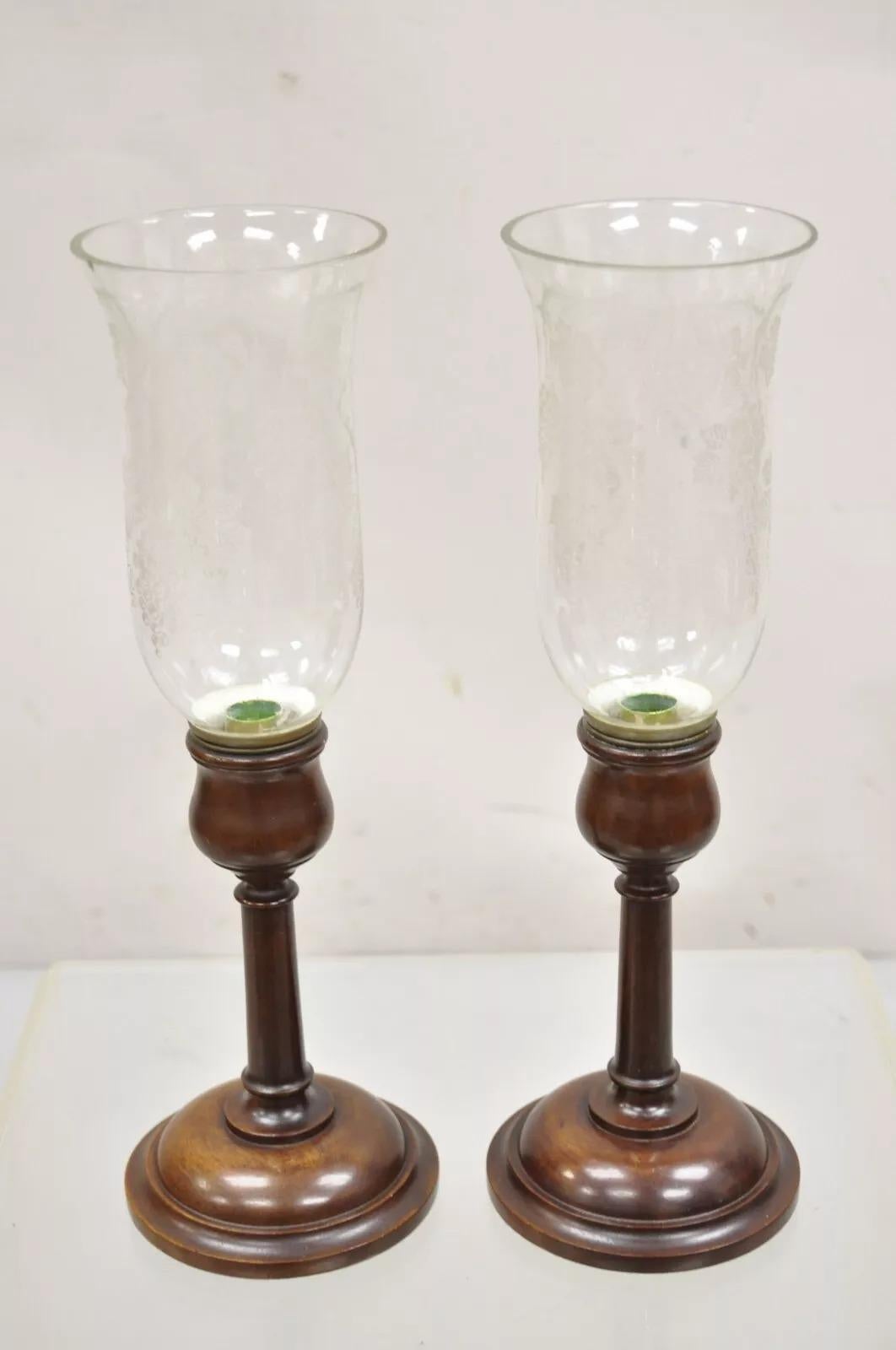 Antique English Regency Mahogany Hurricane Glass Shade Candle Holders - a Pair For Sale 7