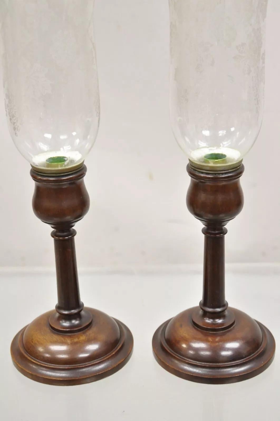 Unknown Antique English Regency Mahogany Hurricane Glass Shade Candle Holders - a Pair For Sale