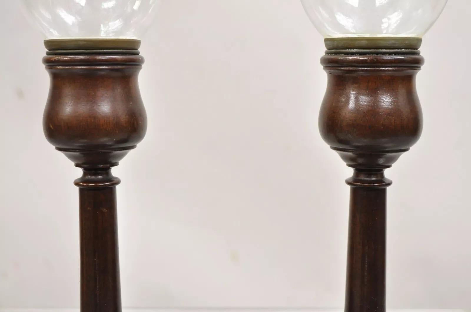 Antique English Regency Mahogany Hurricane Glass Shade Candle Holders - a Pair In Good Condition For Sale In Philadelphia, PA