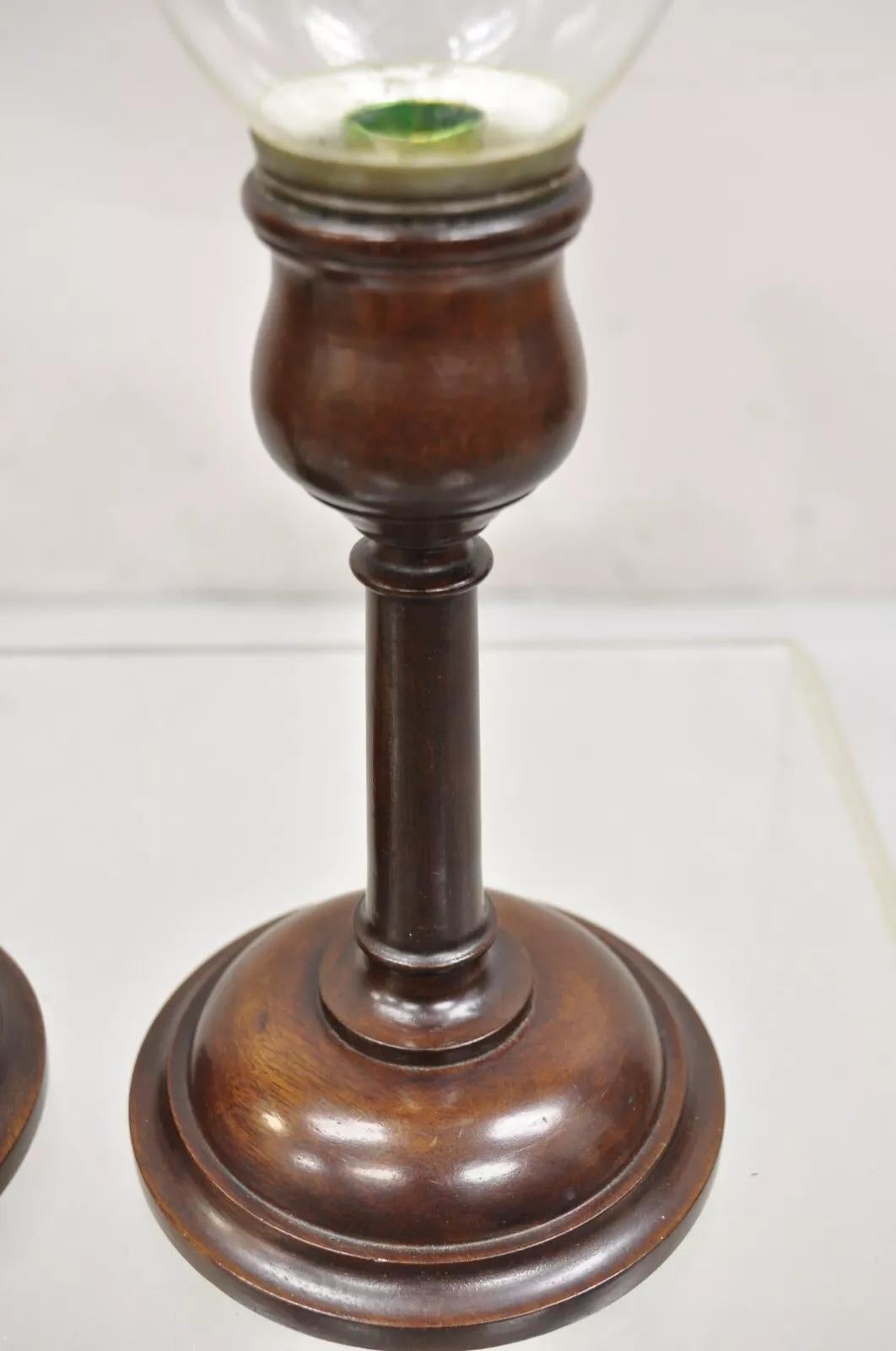 Antique English Regency Mahogany Hurricane Glass Shade Candle Holders - a Pair For Sale 2