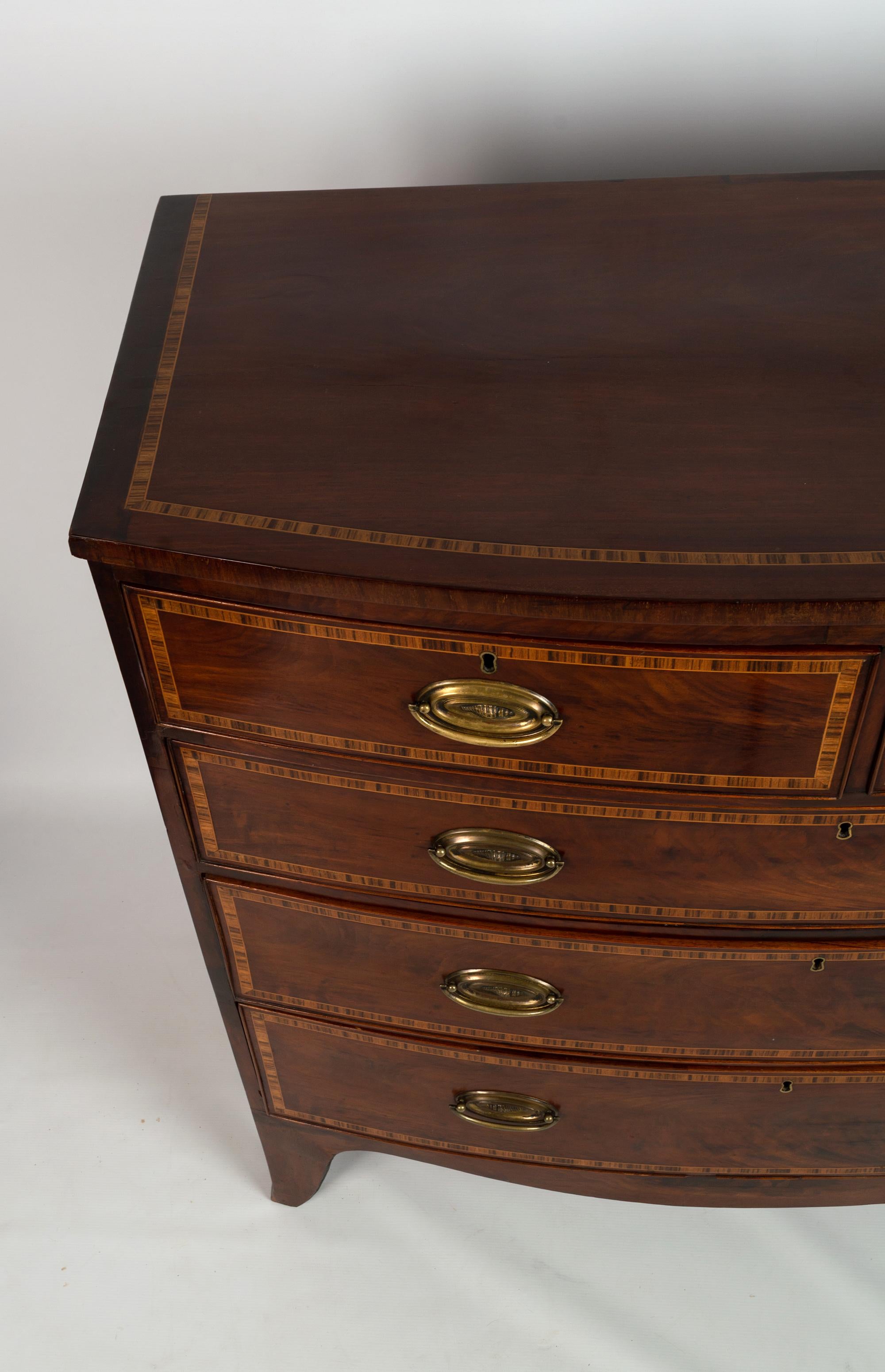 19th Century Antique English Regency Mahogany Inlaid Bow Front Chest Of Drawers C.1815 For Sale