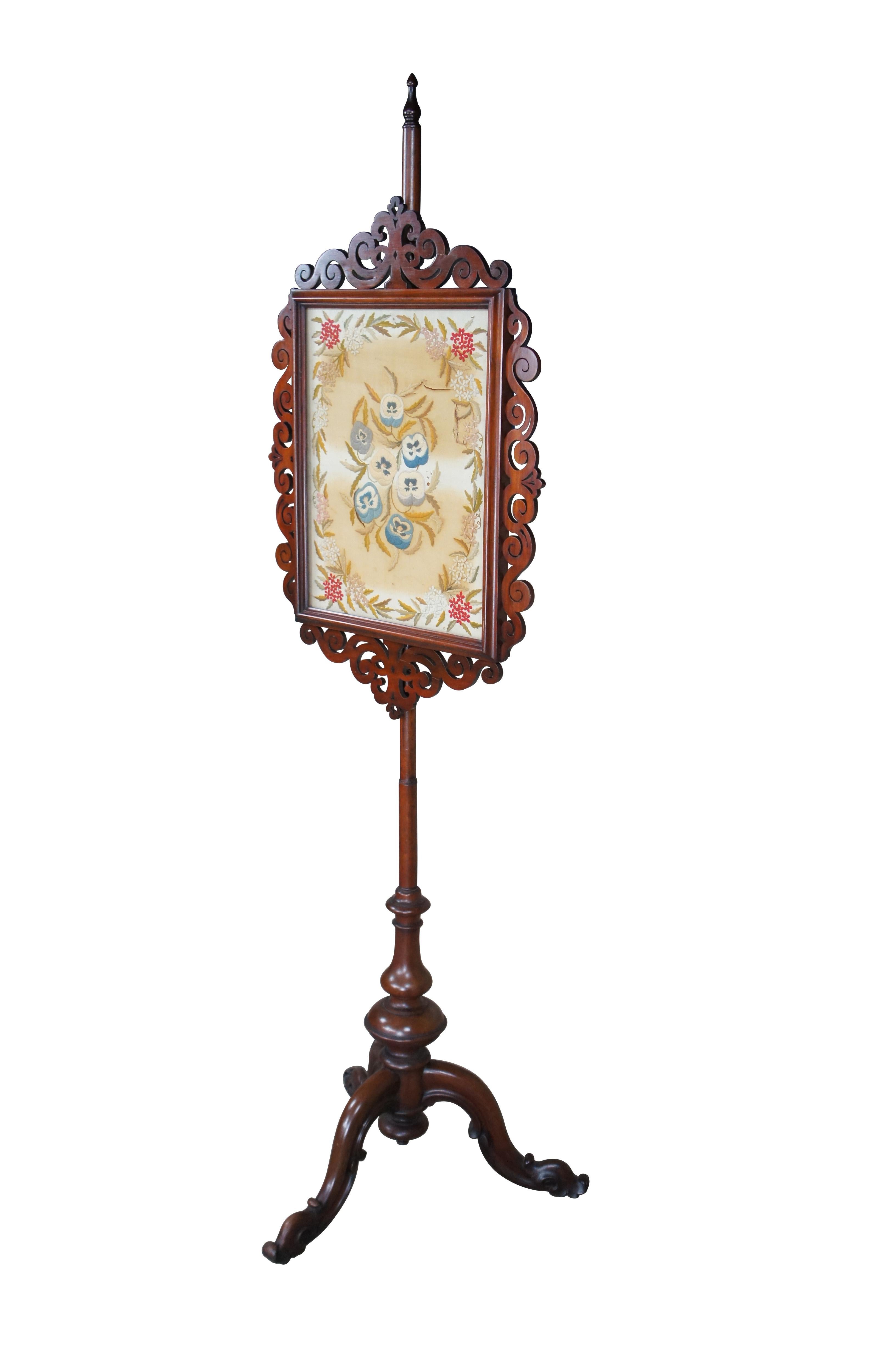 Antique English Regency Mahogany Pole Screen Fire Hearthware Tapestry Stand 66