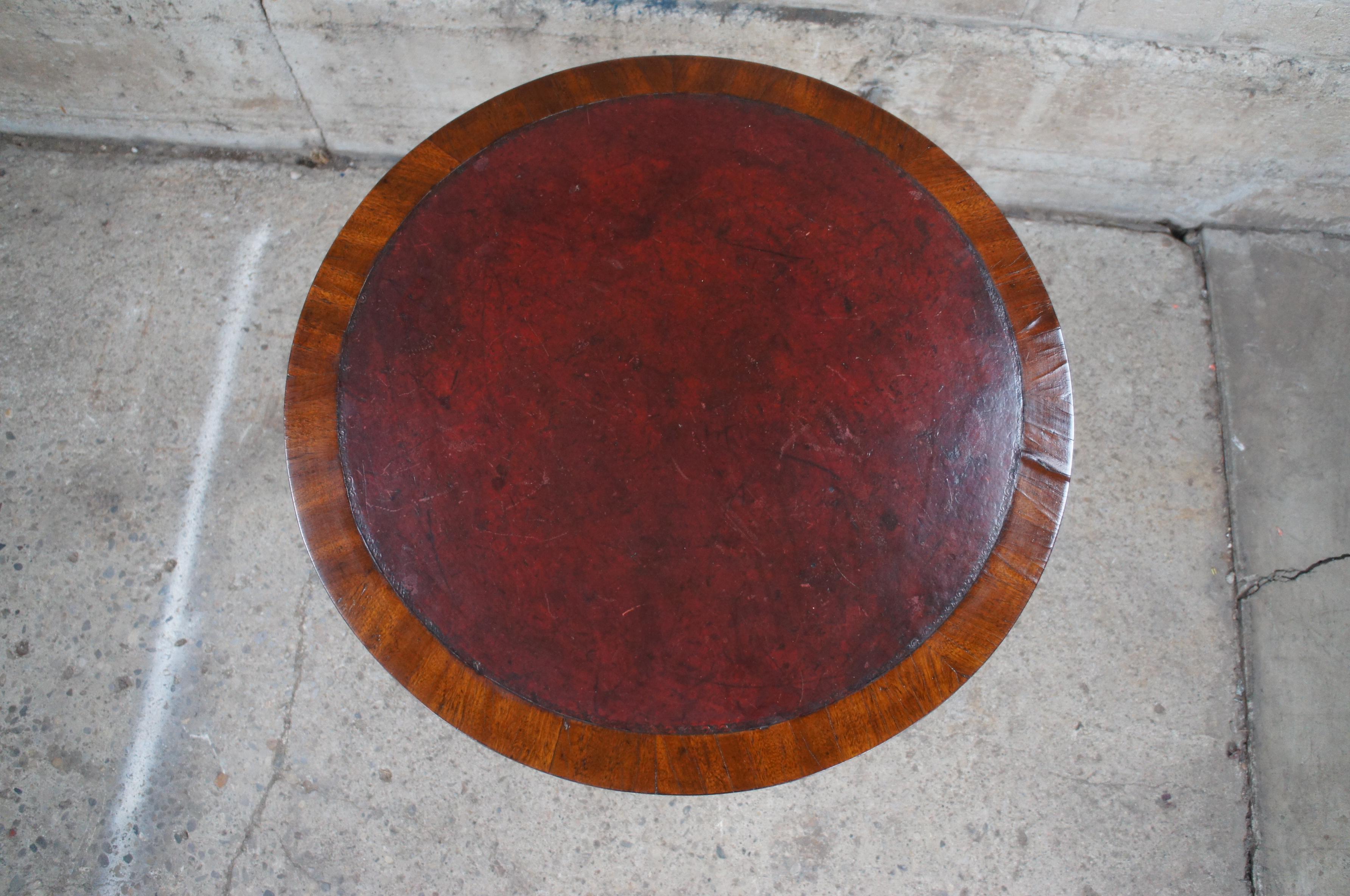 Antique English Regency Mahogany Tooled Leather Rent Table Drum Swivel Center 1