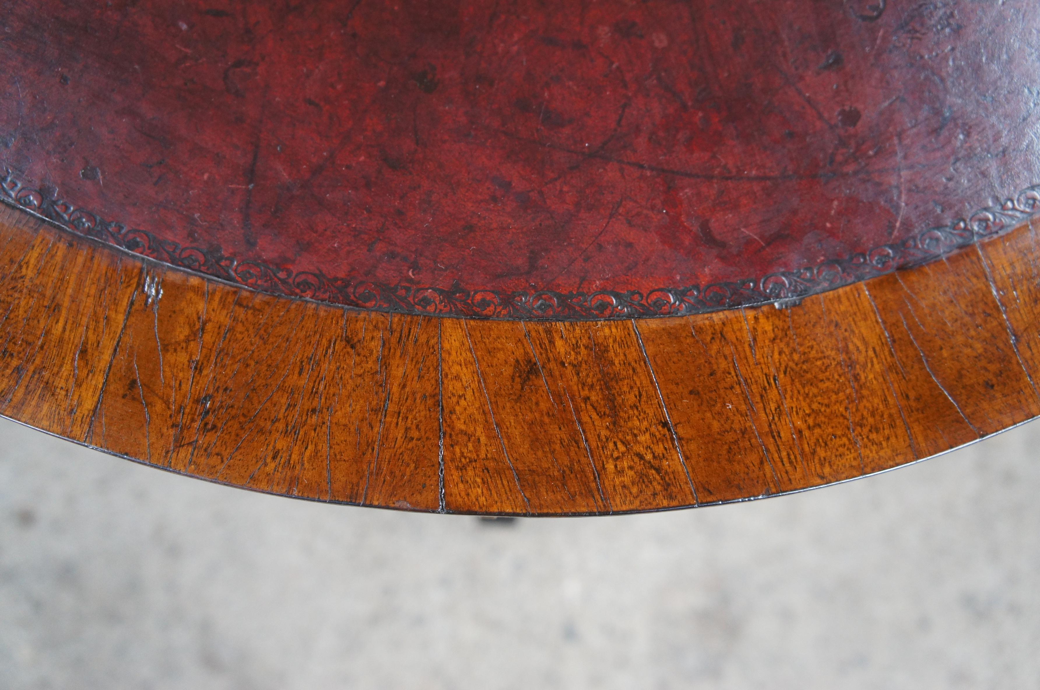 Antique English Regency Mahogany Tooled Leather Rent Table Drum Swivel Center 2