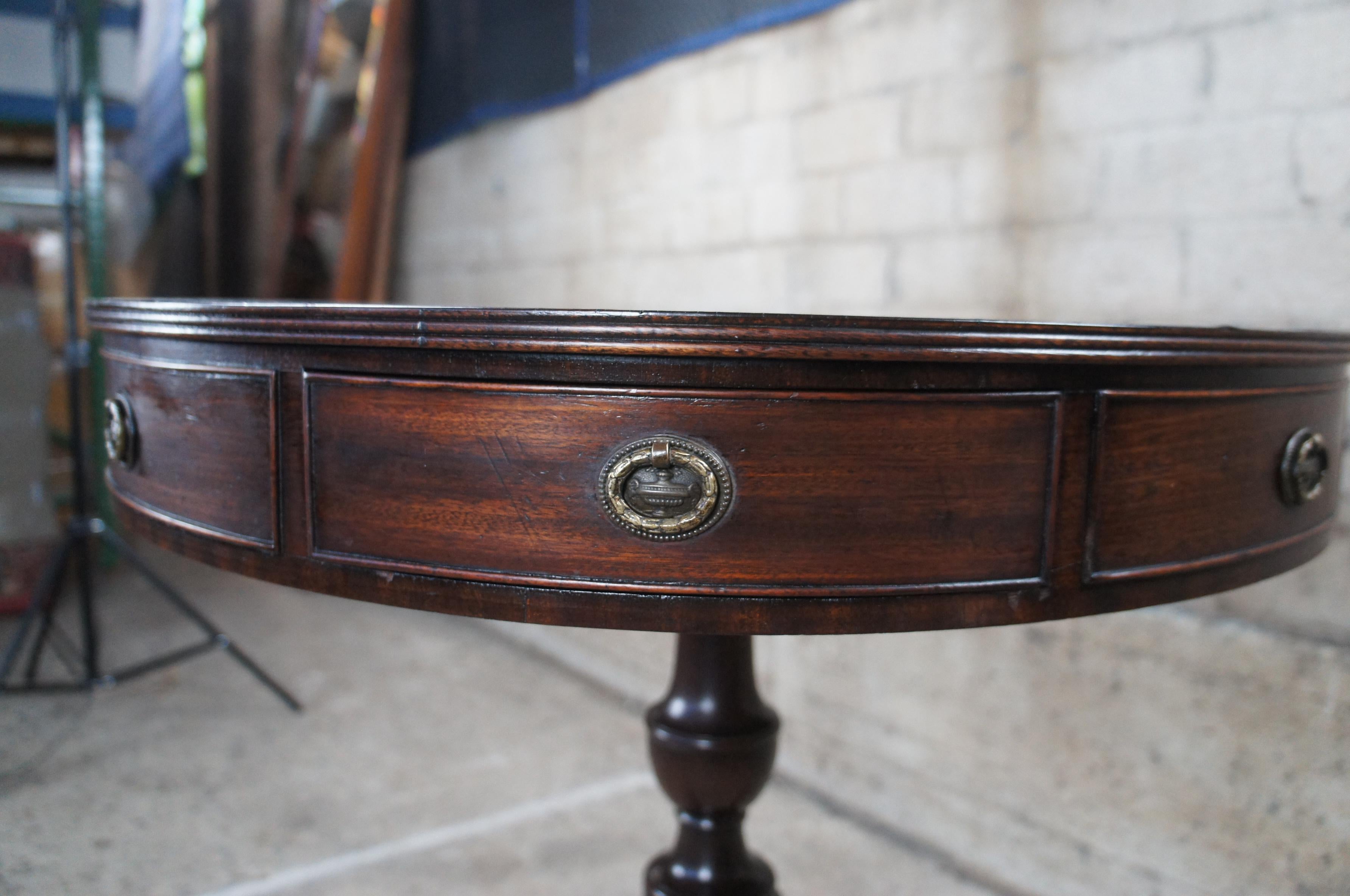 Antique English Regency Mahogany Tooled Leather Rent Table Drum Swivel Center 5