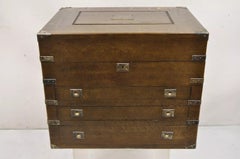 Antique English Regency Oak Wood Large Campaign Style Flatware Storage Chest
