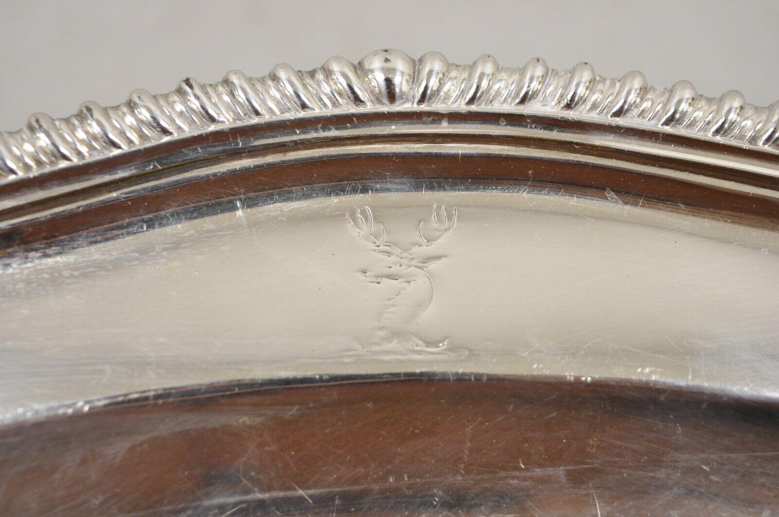 Plaqué argent Antique English Regency Oval Silver Plated Meat Cutlery Serving Platter Tray en vente