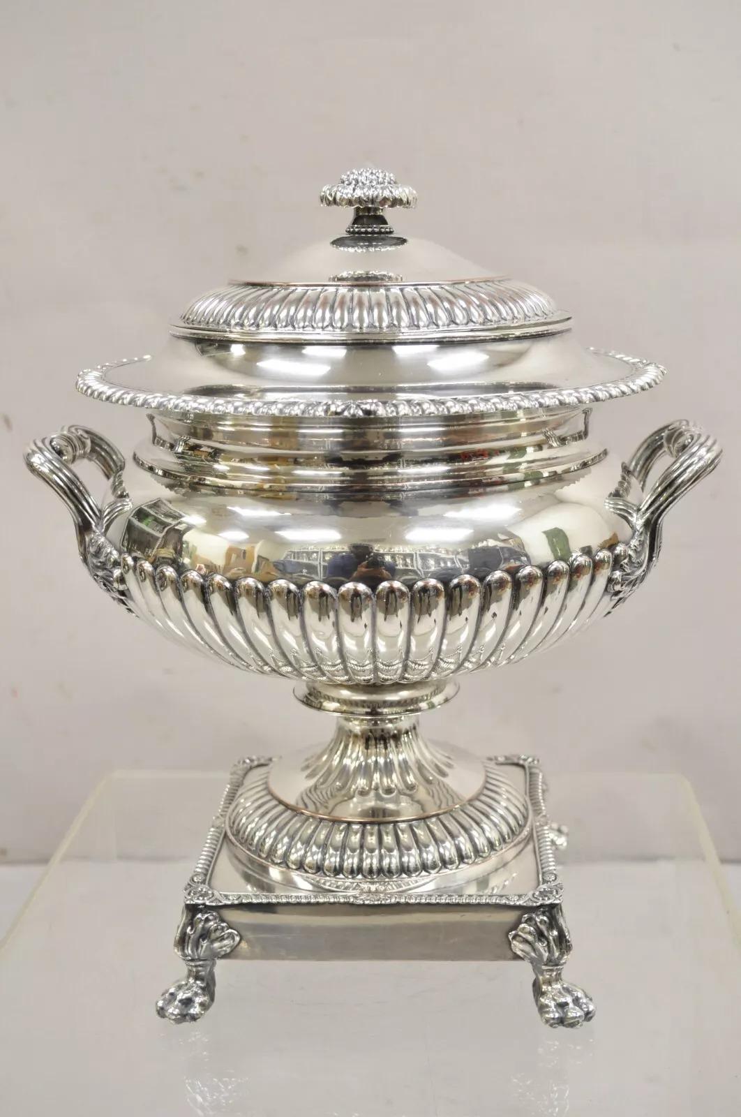 Antique English Regency Paw Foot Silver Plated Tea Urn Drinks Dispenser Samovar For Sale 5