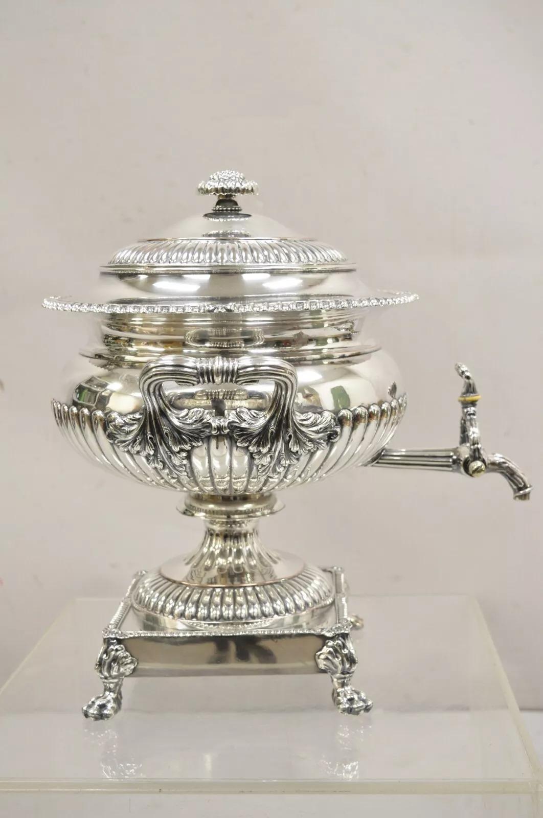 Antique English Regency Paw Foot Silver Plated Tea Urn Drinks Dispenser Samovar For Sale 7
