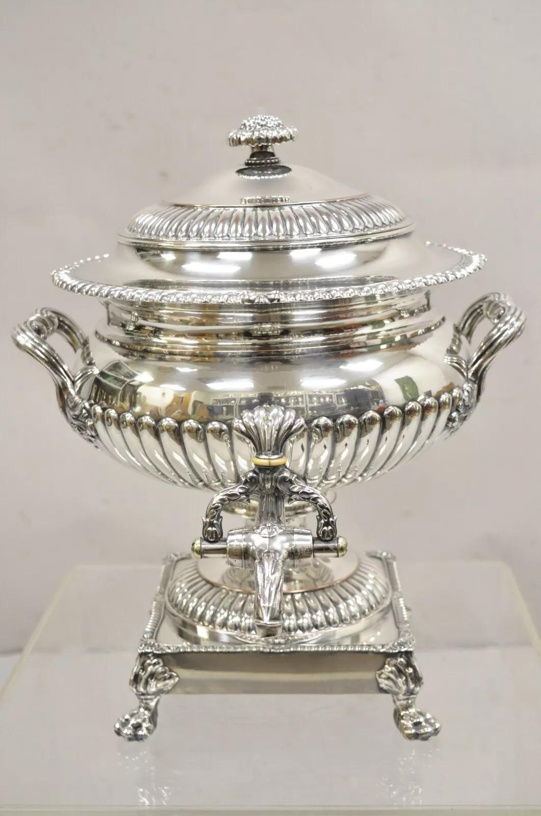 Very Impressive Antique English Regency Paw Foot Silver Plated Tea Urn Drinks Dispenser Samovar. Circa Late 19th Century. Measurements: 16