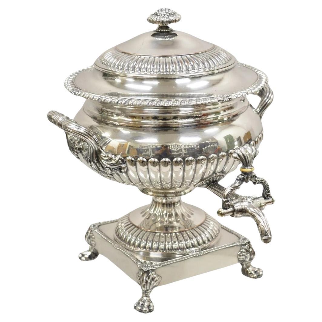 Antique English Regency Paw Foot Silver Plated Tea Urn Drinks Dispenser Samovar For Sale