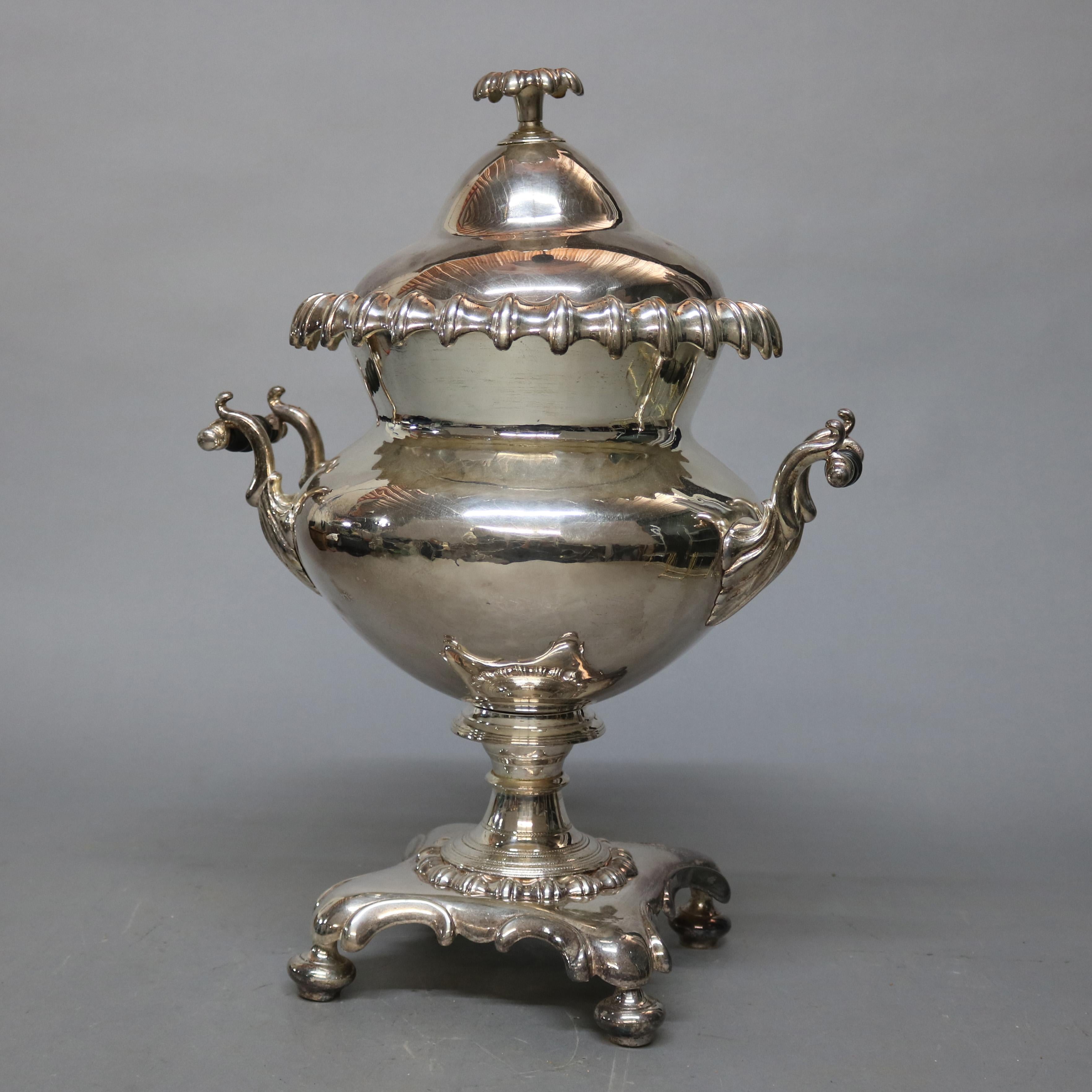Antique English Regency Pedestal Silver Plate Samovar, Tea Urn, circa 1890 In Good Condition In Big Flats, NY