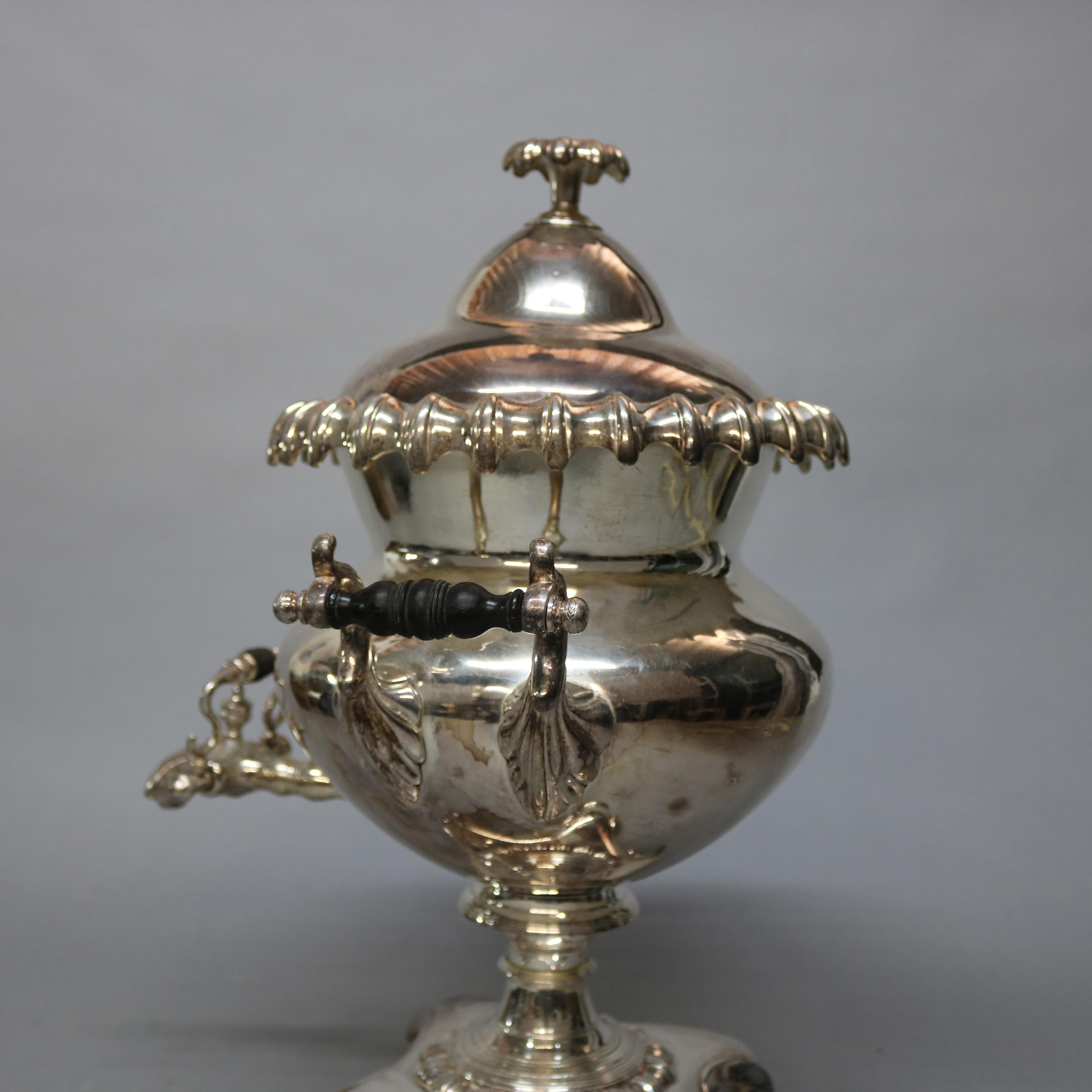 19th Century Antique English Regency Pedestal Silver Plate Samovar, Tea Urn, circa 1890