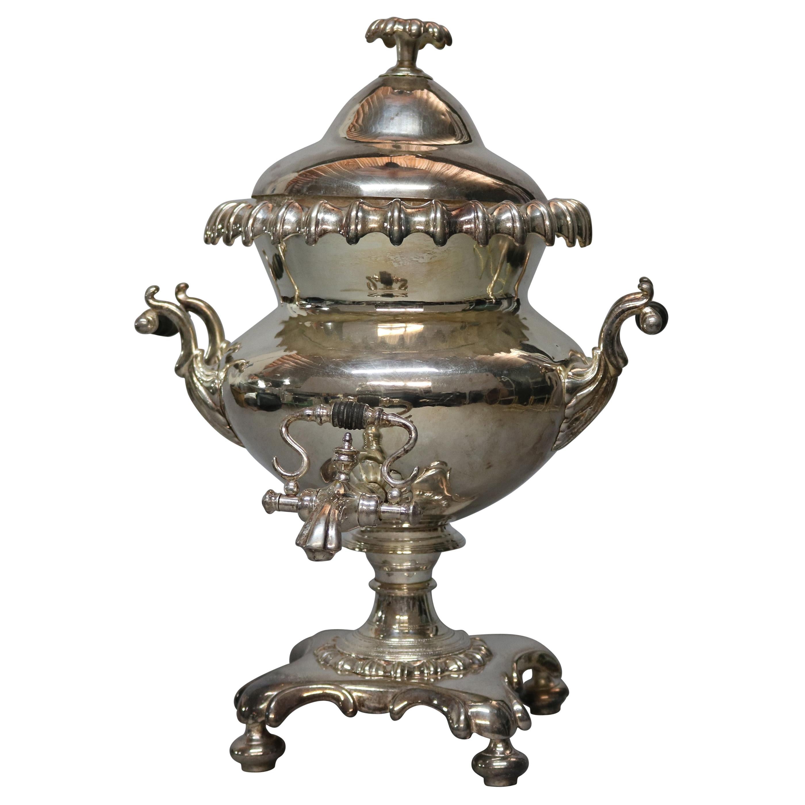Antique English Regency Pedestal Silver Plate Samovar, Tea Urn, circa 1890